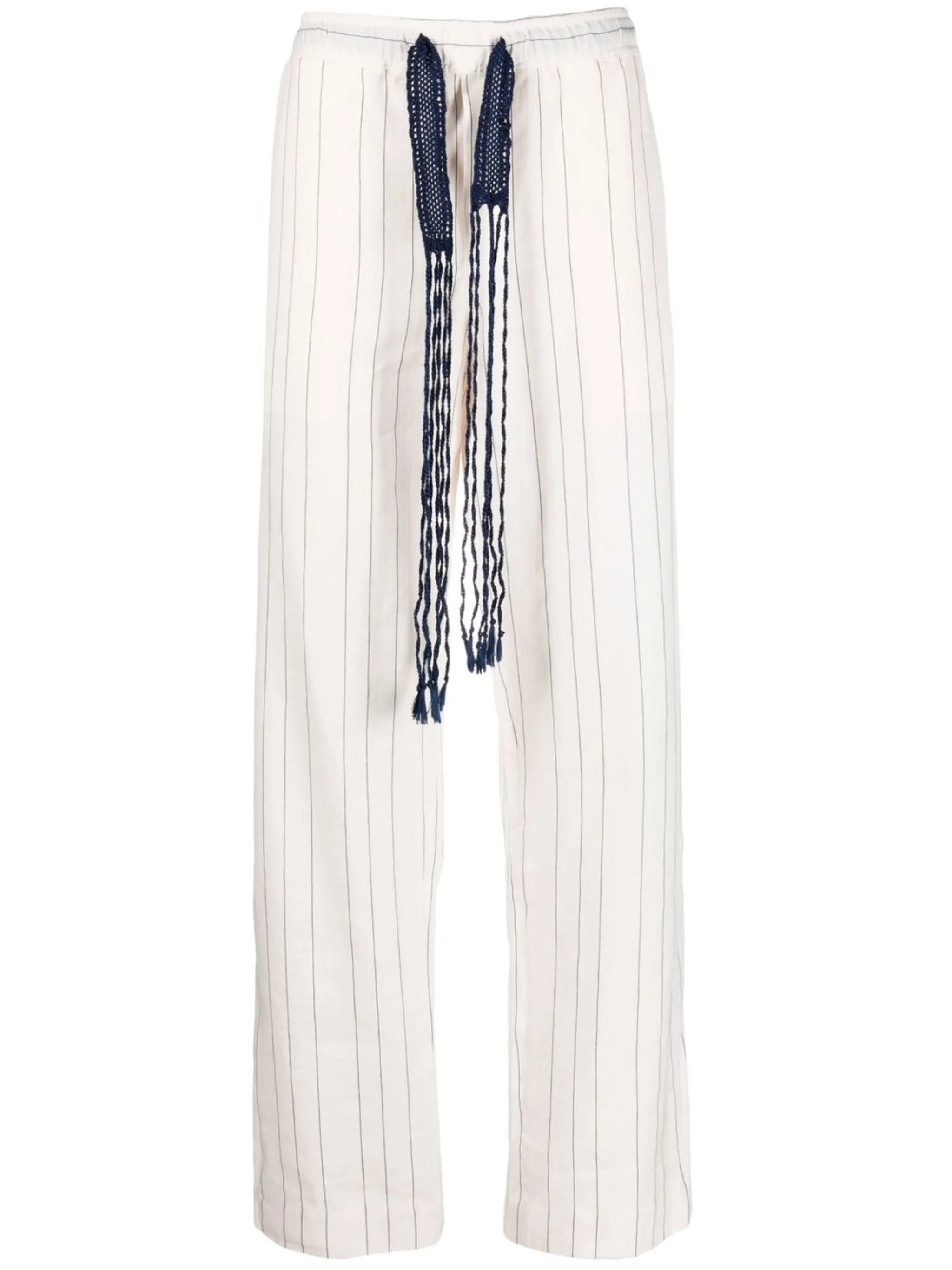 tied-waist pinstripe-pattern trousers