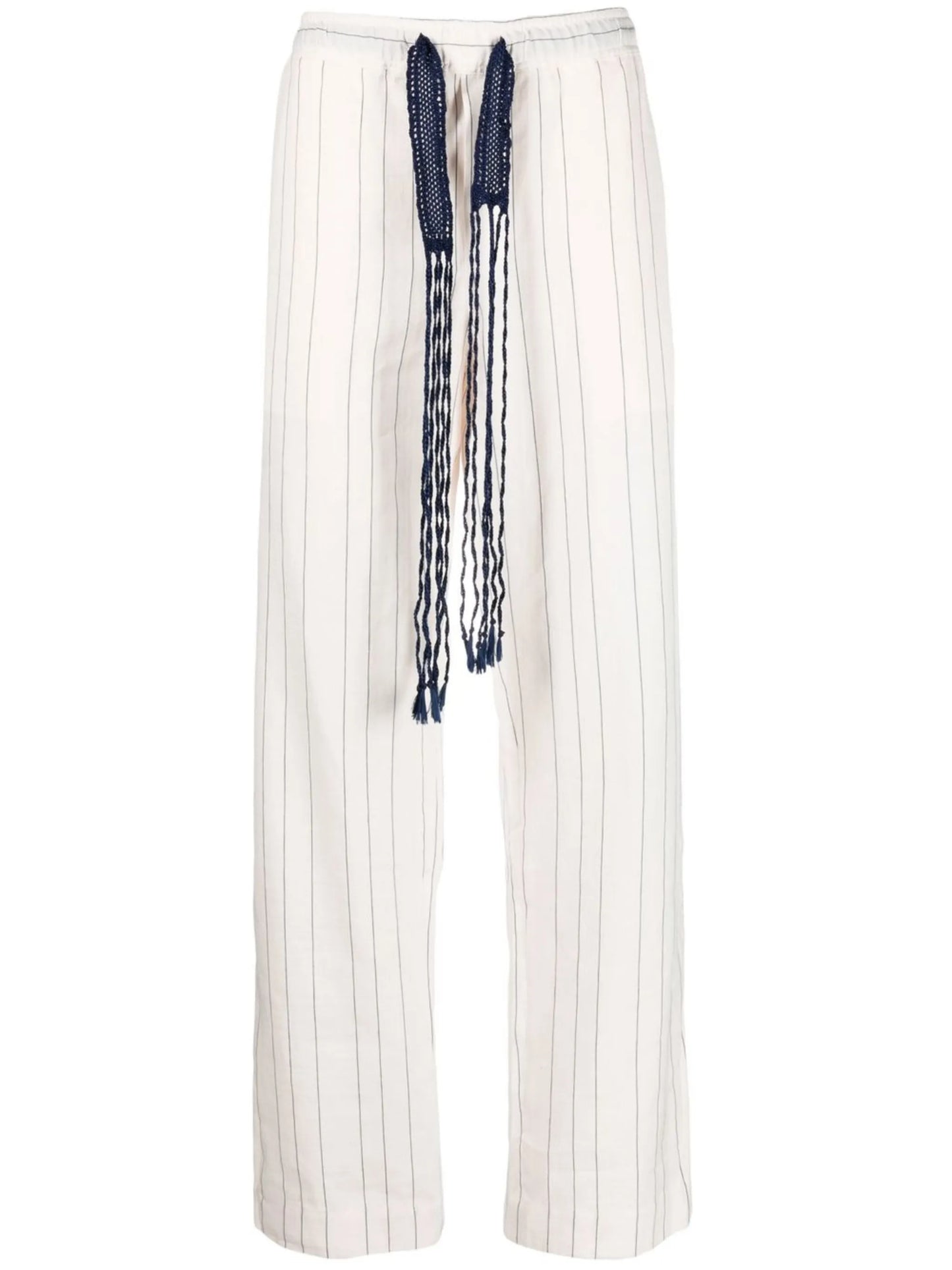 tied-waist pinstripe-pattern trousers