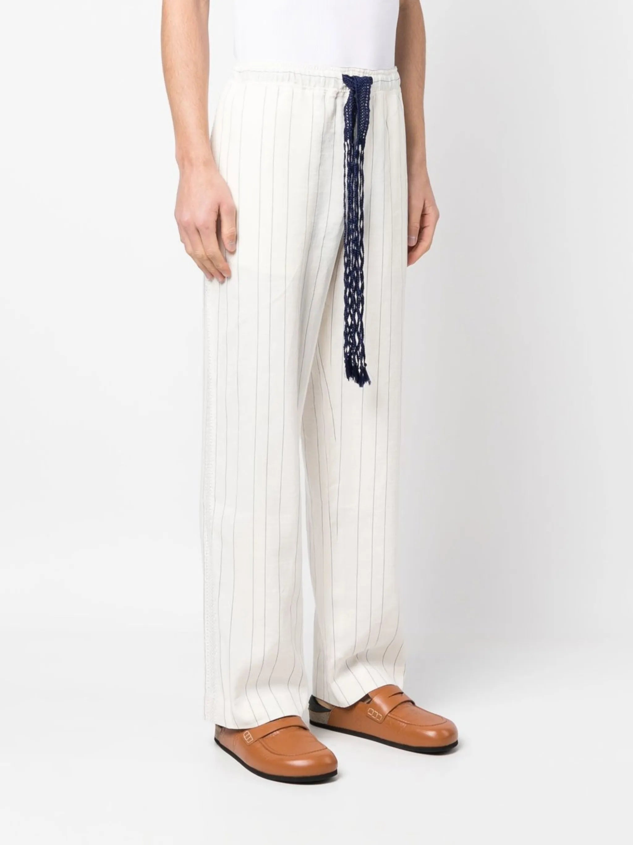 tied-waist pinstripe-pattern trousers
