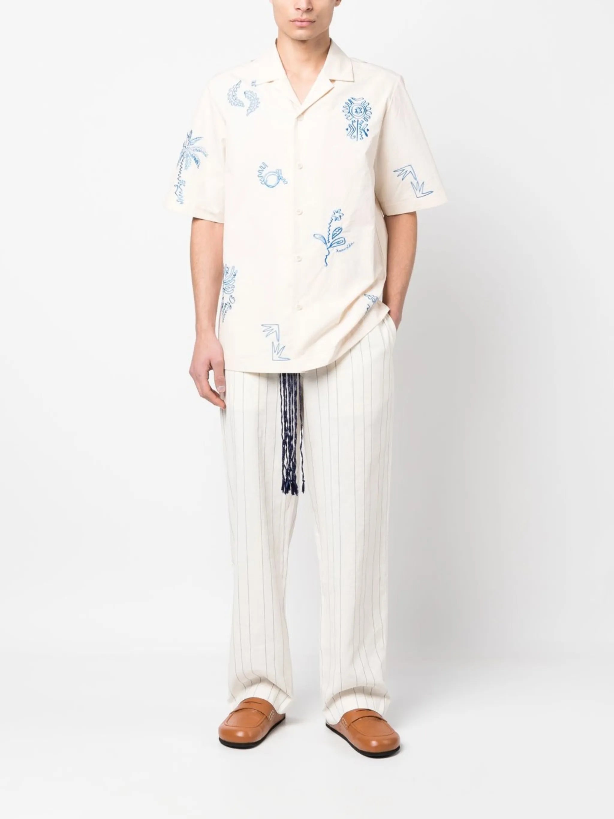 tied-waist pinstripe-pattern trousers