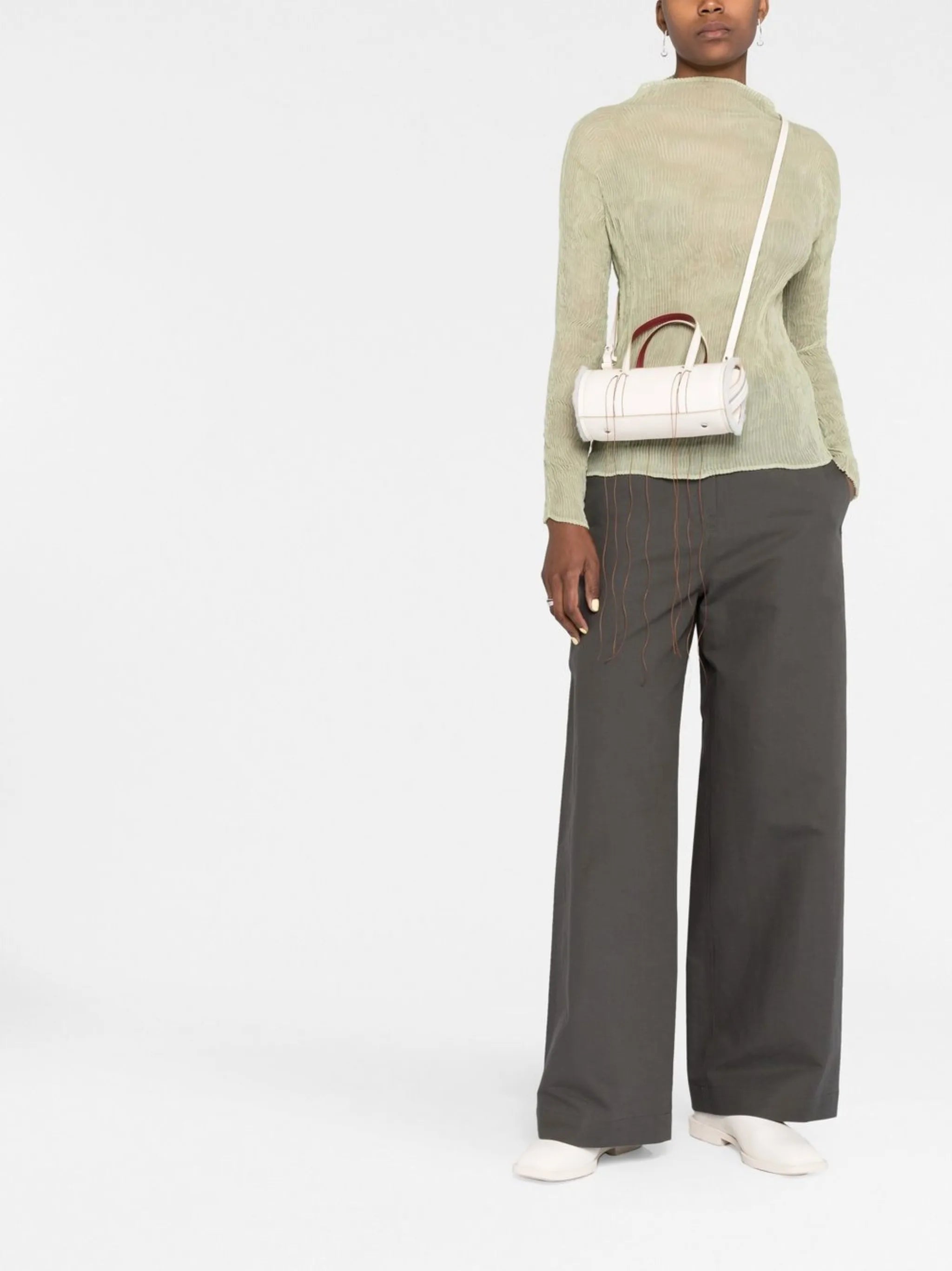 leather cylinder body tote bag