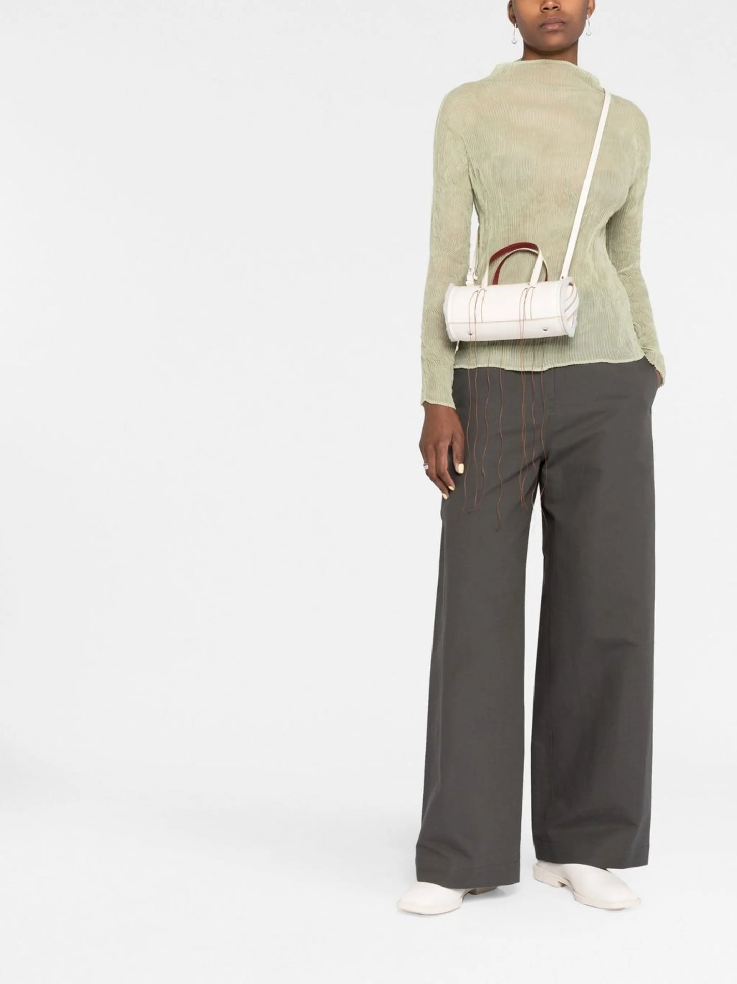 leather cylinder body tote bag