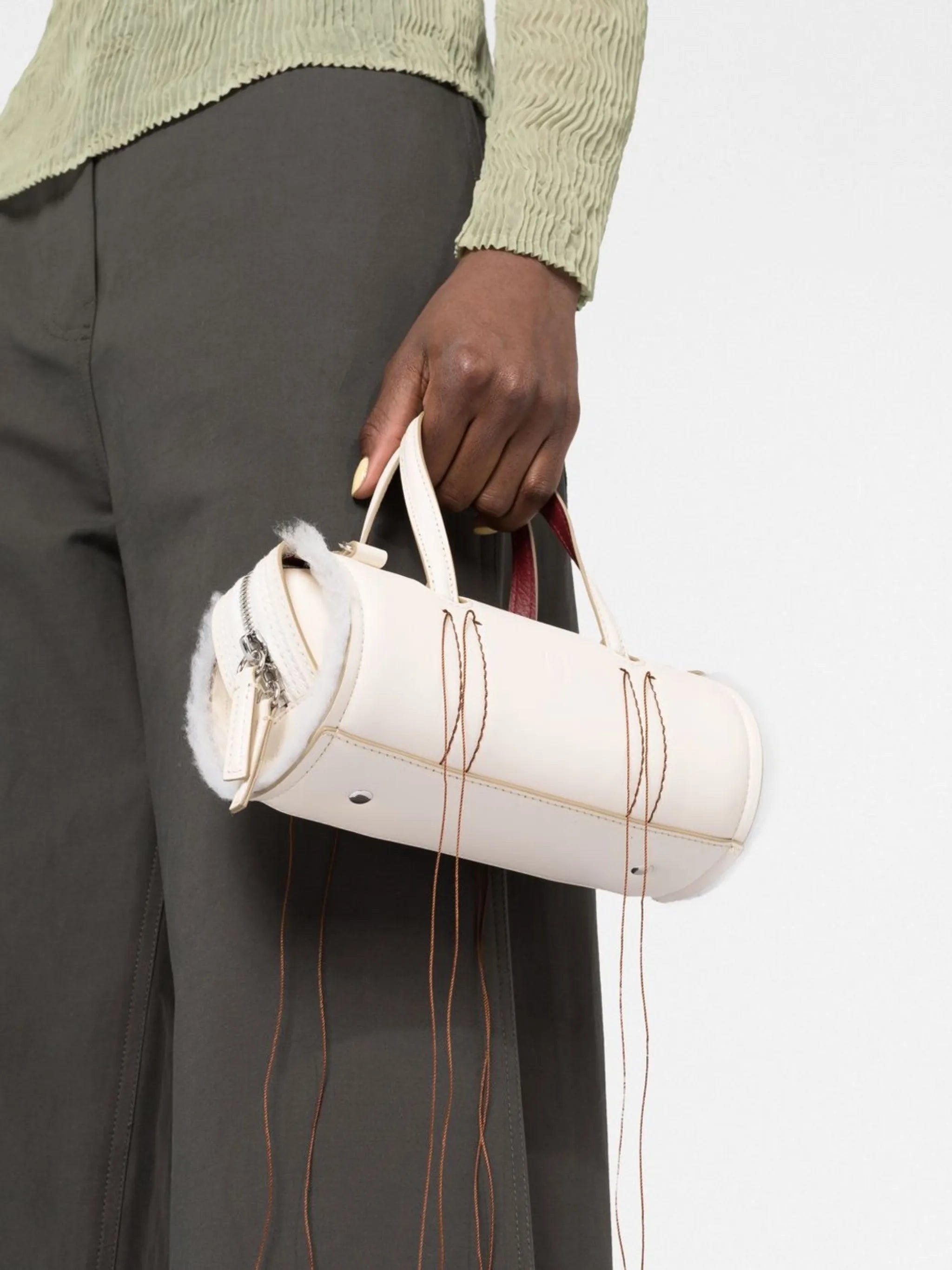 leather cylinder body tote bag