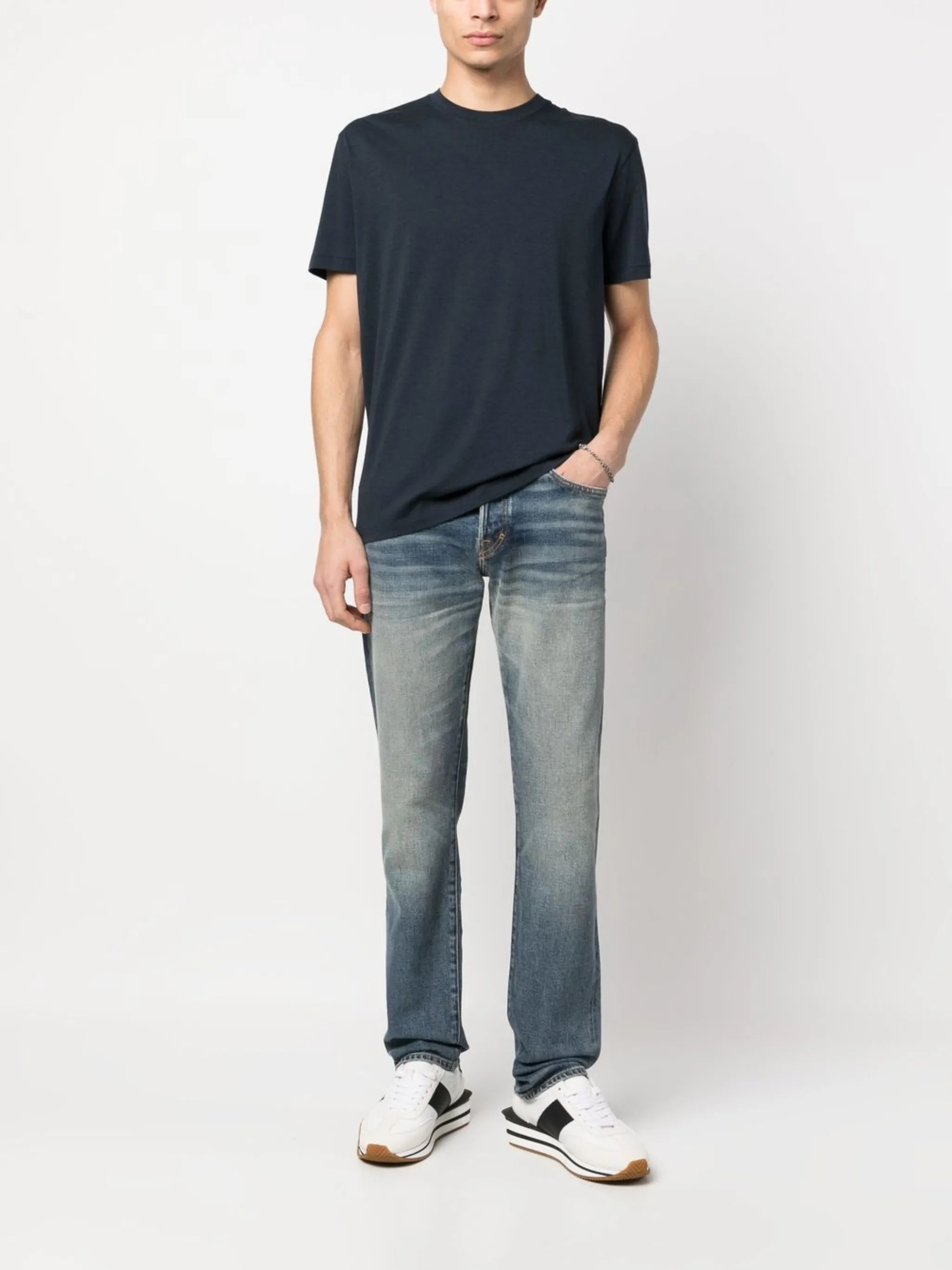 whiskering-effect jeans