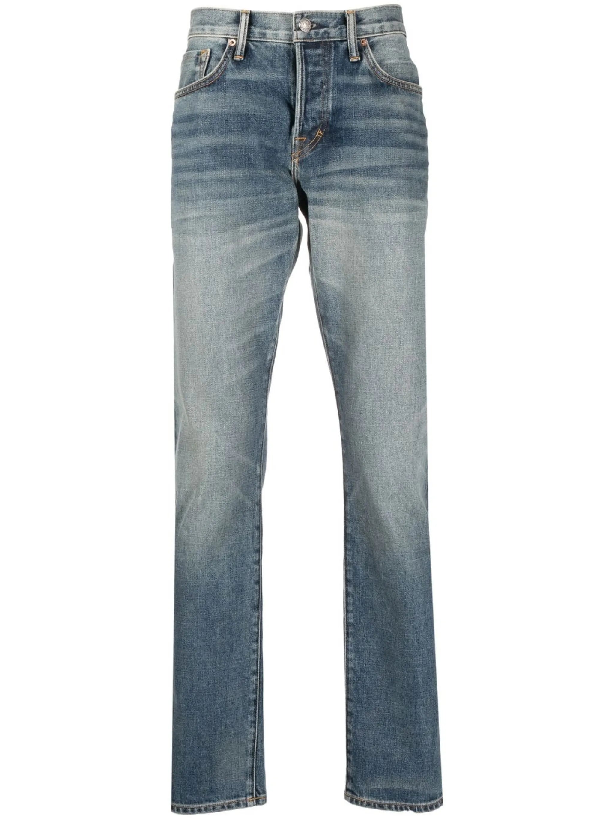 whiskering-effect jeans