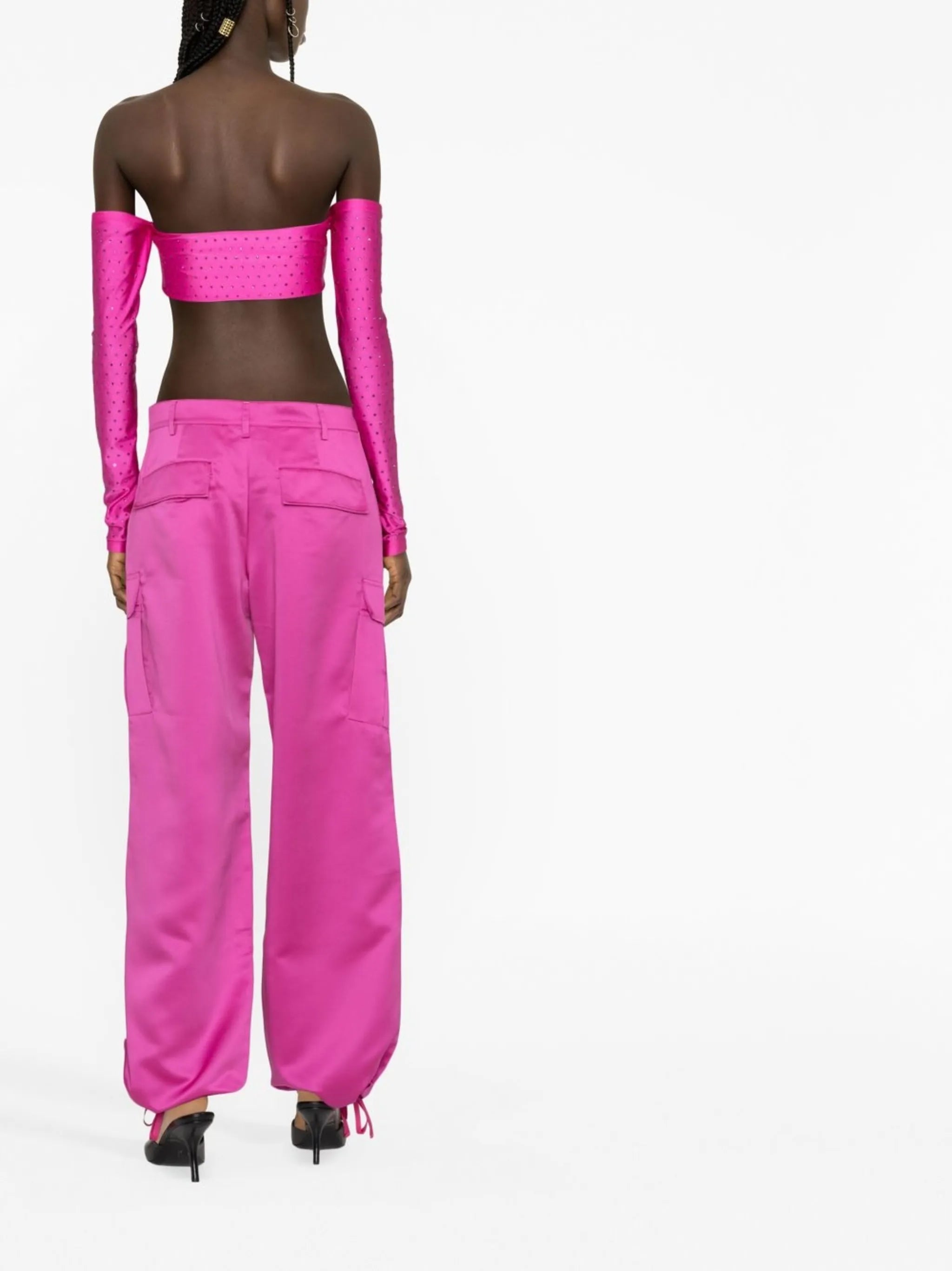 wide-leg satin cargo pants