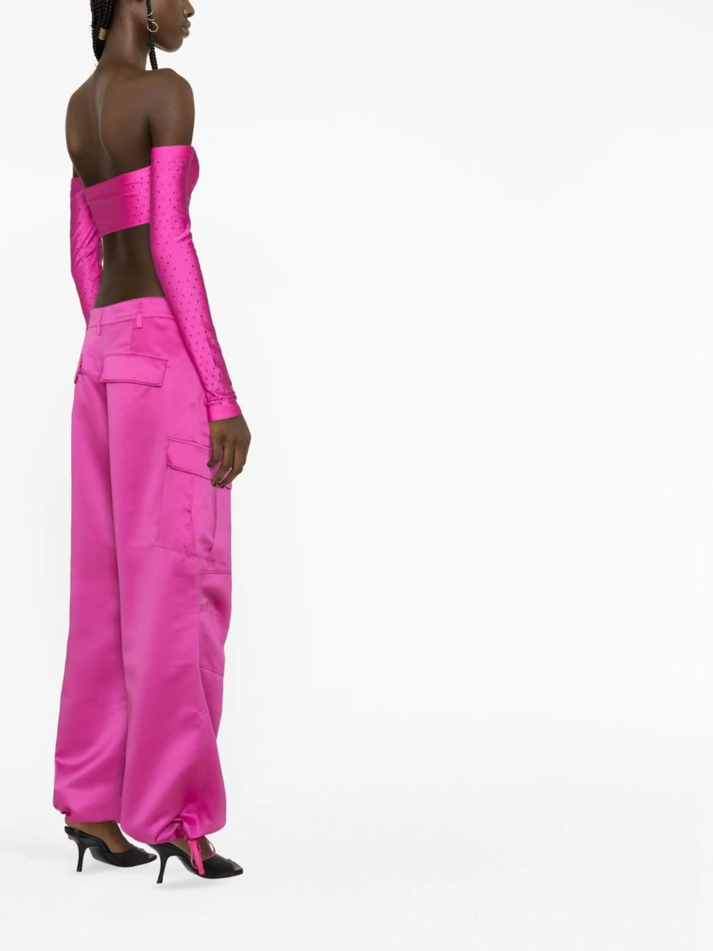 wide-leg satin cargo pants