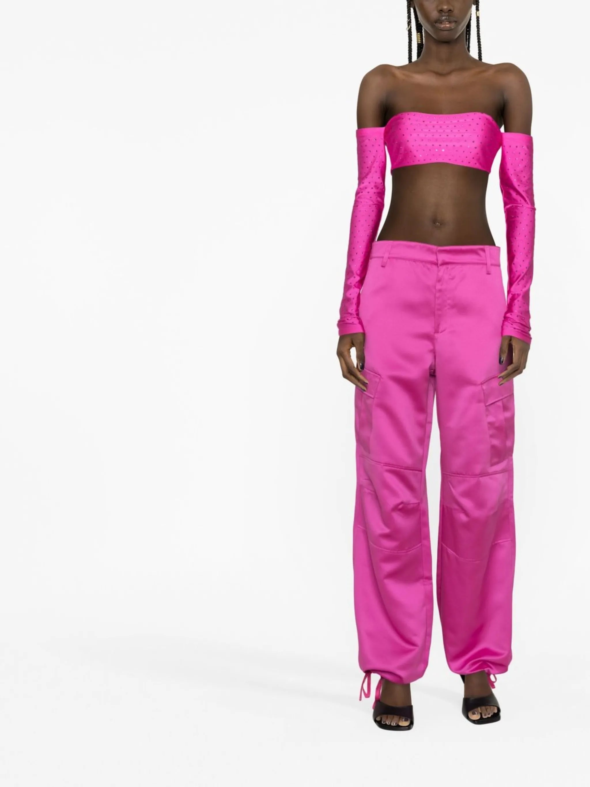 wide-leg satin cargo pants