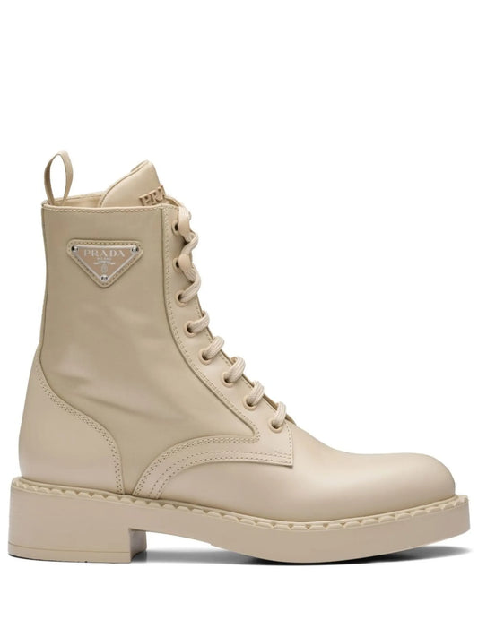 brushed leather lace-up boots