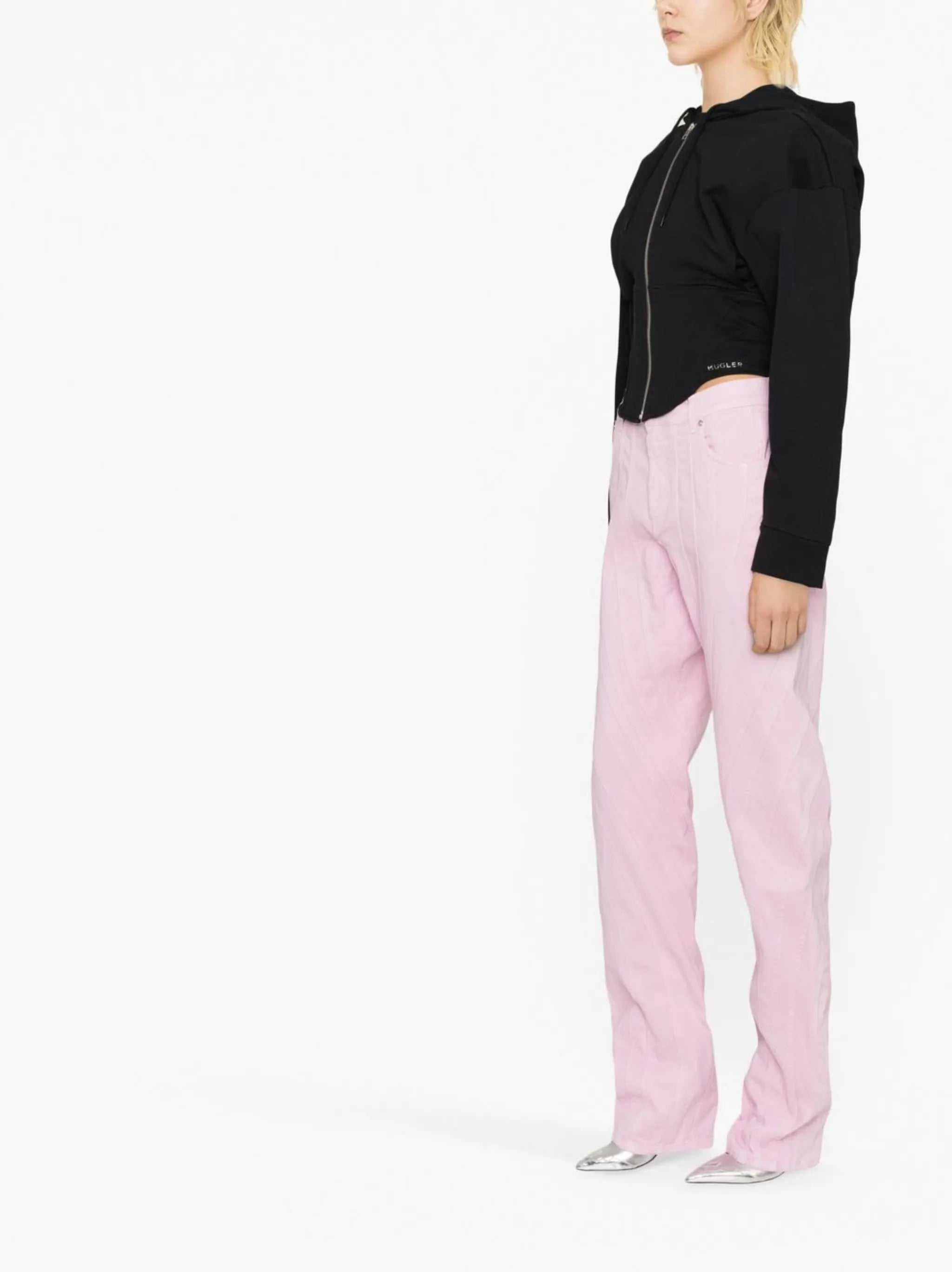 boned-bodice zip-up hoodie
