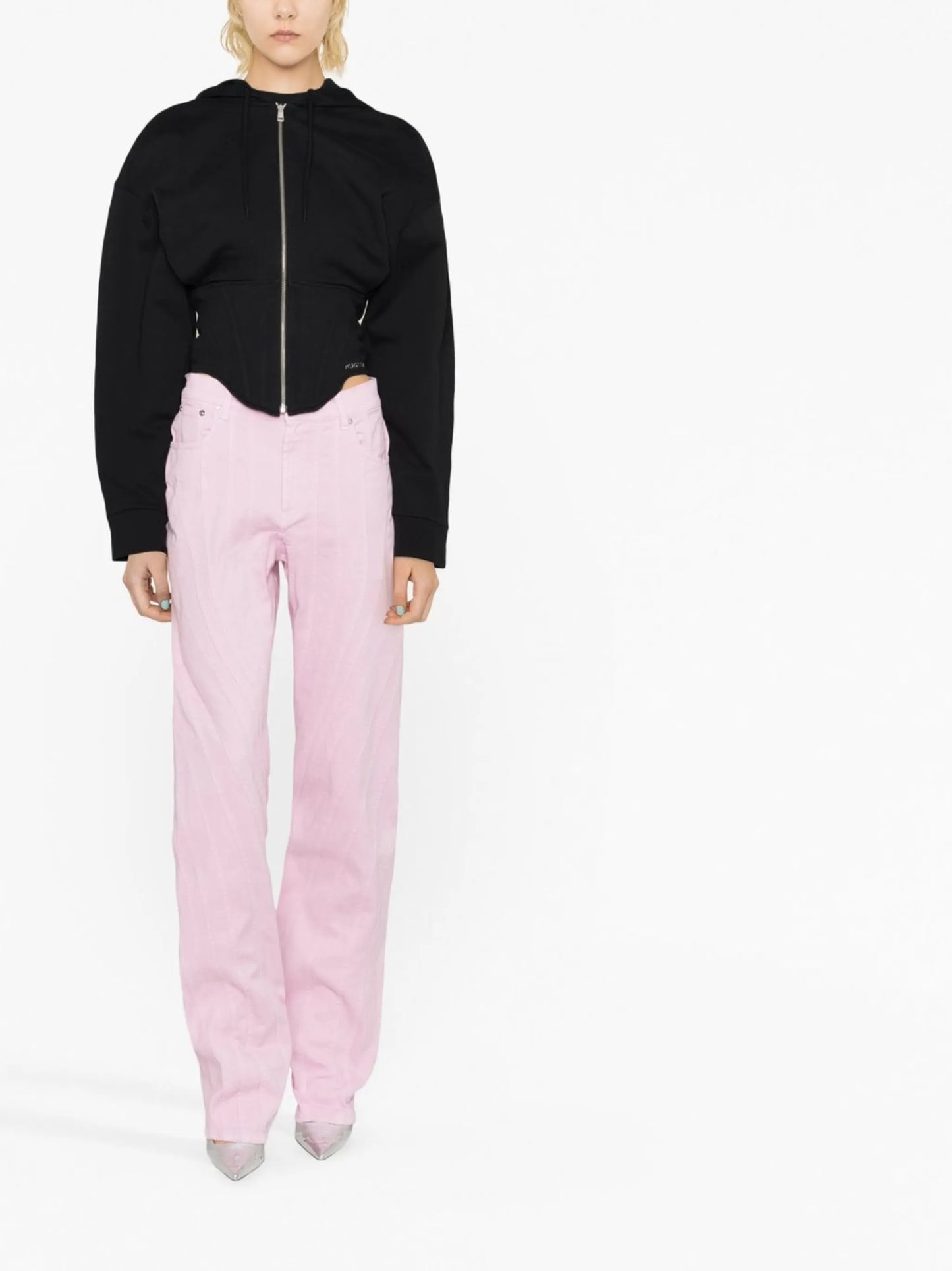 boned-bodice zip-up hoodie