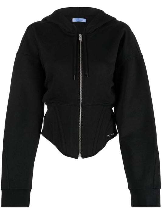 boned-bodice zip-up hoodie