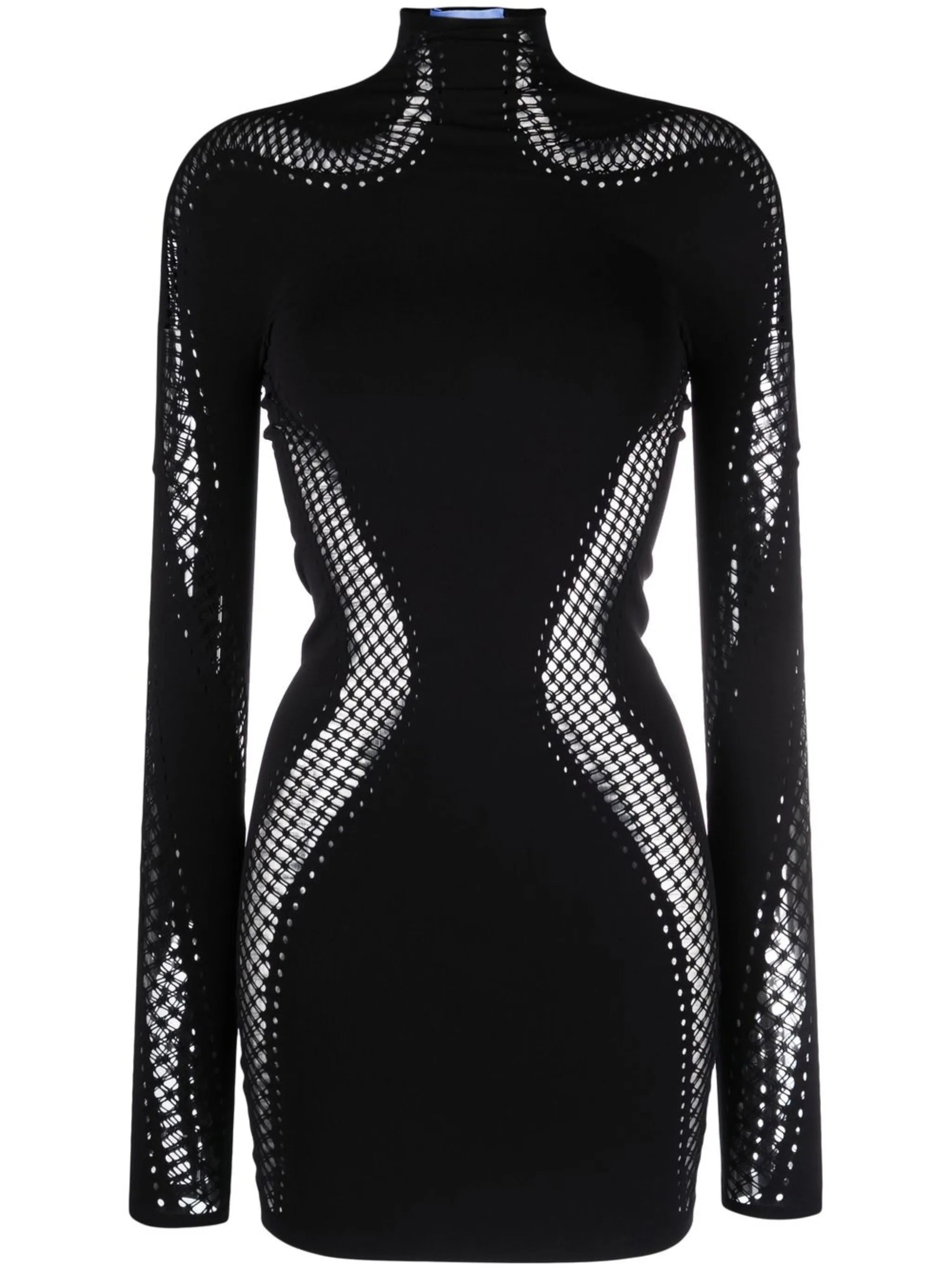 long-sleeve open-knit minidress
