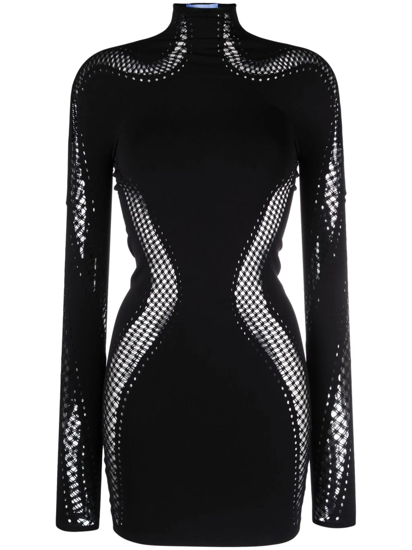 long-sleeve open-knit minidress