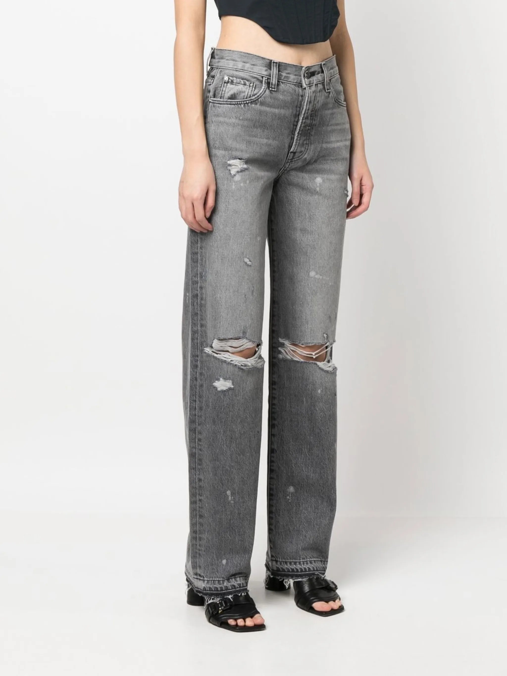distressed straight-leg jeans