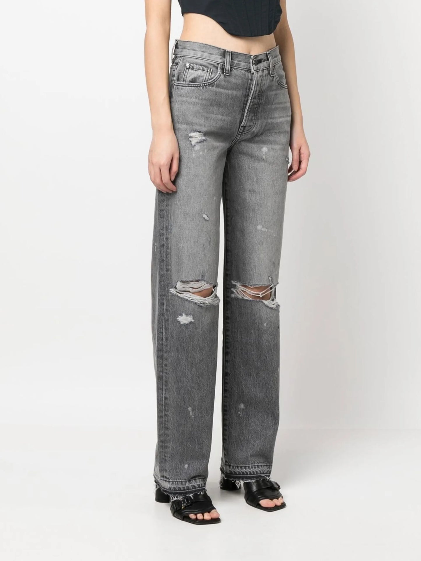 distressed straight-leg jeans