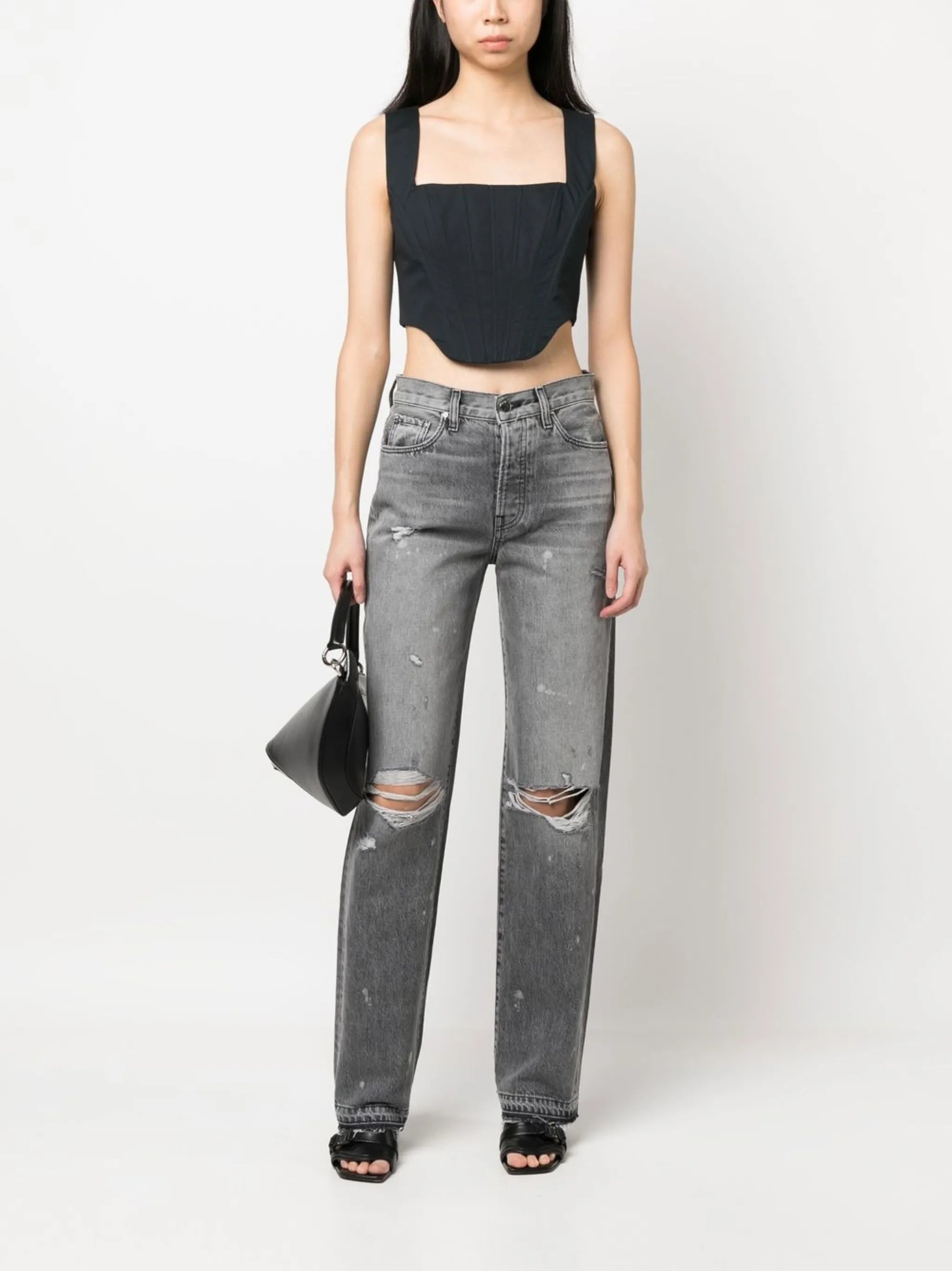 distressed straight-leg jeans
