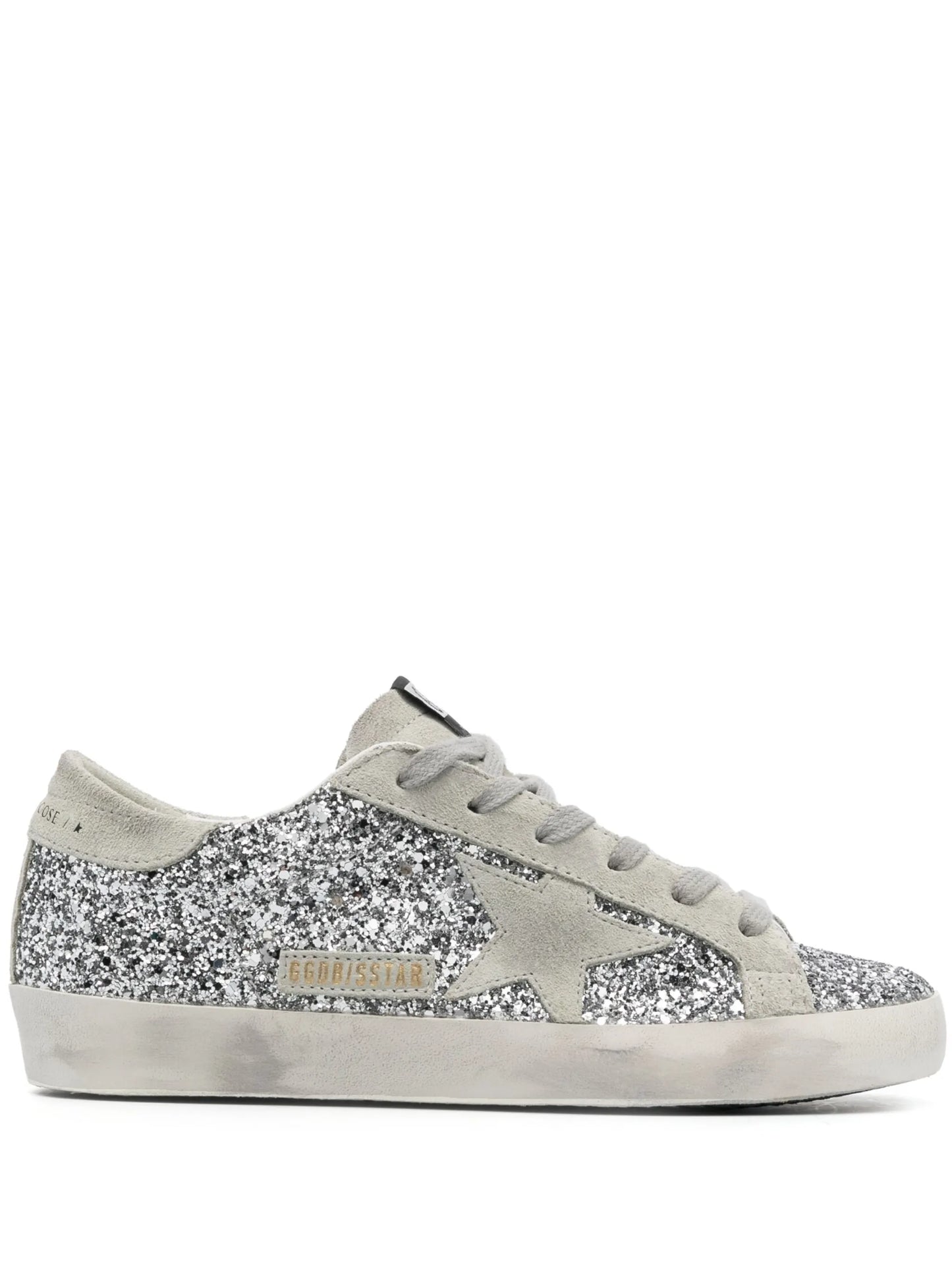 Super-Star trainers in silver glitter with ice-gray suede star