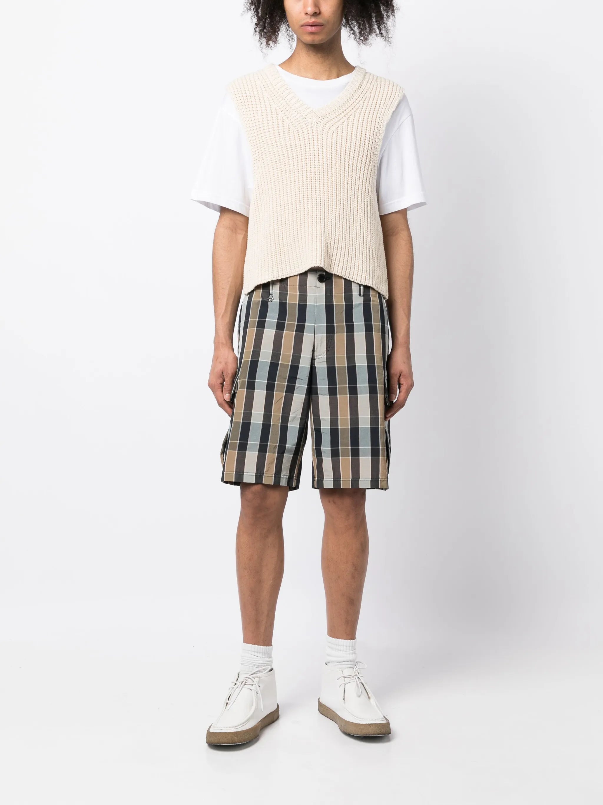 check-pattern wool-blend shorts