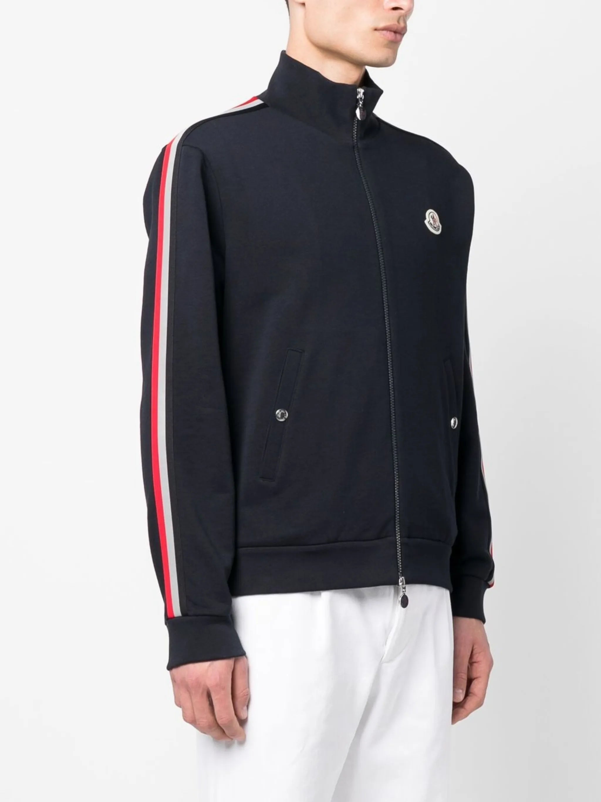 stripe-detail zip-up sweatshirt