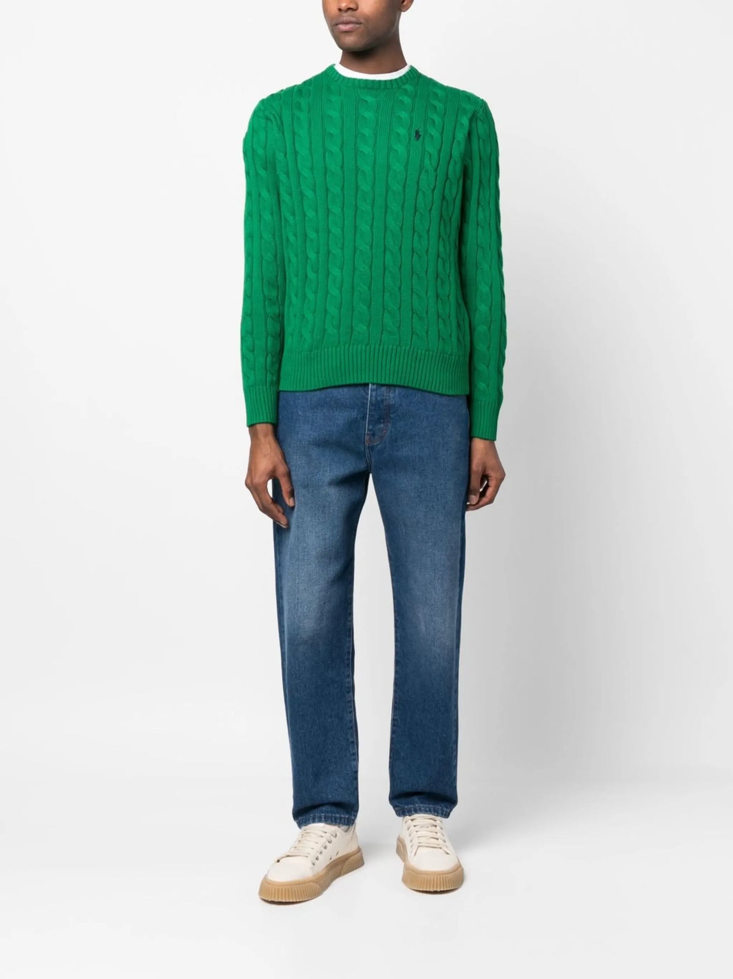 embroidered-logo cable-knit jumper
