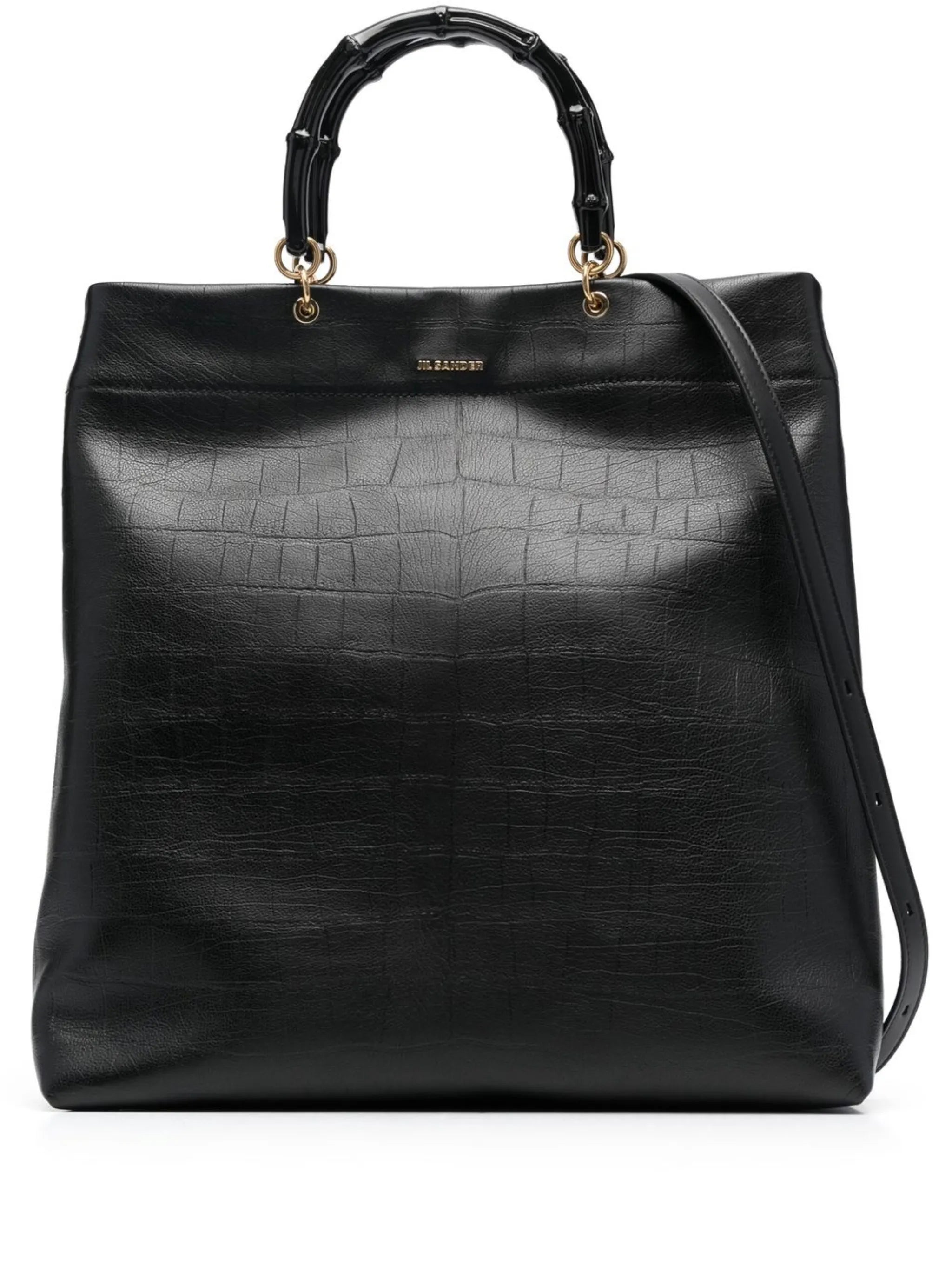 bamboo-handle embossed tote bag