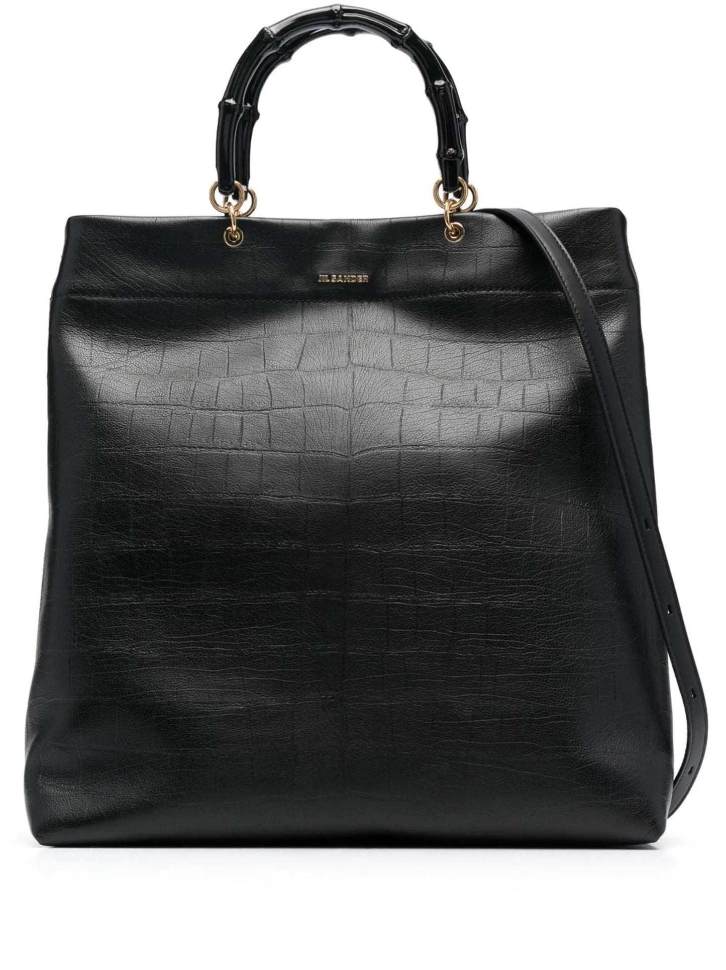 bamboo-handle embossed tote bag