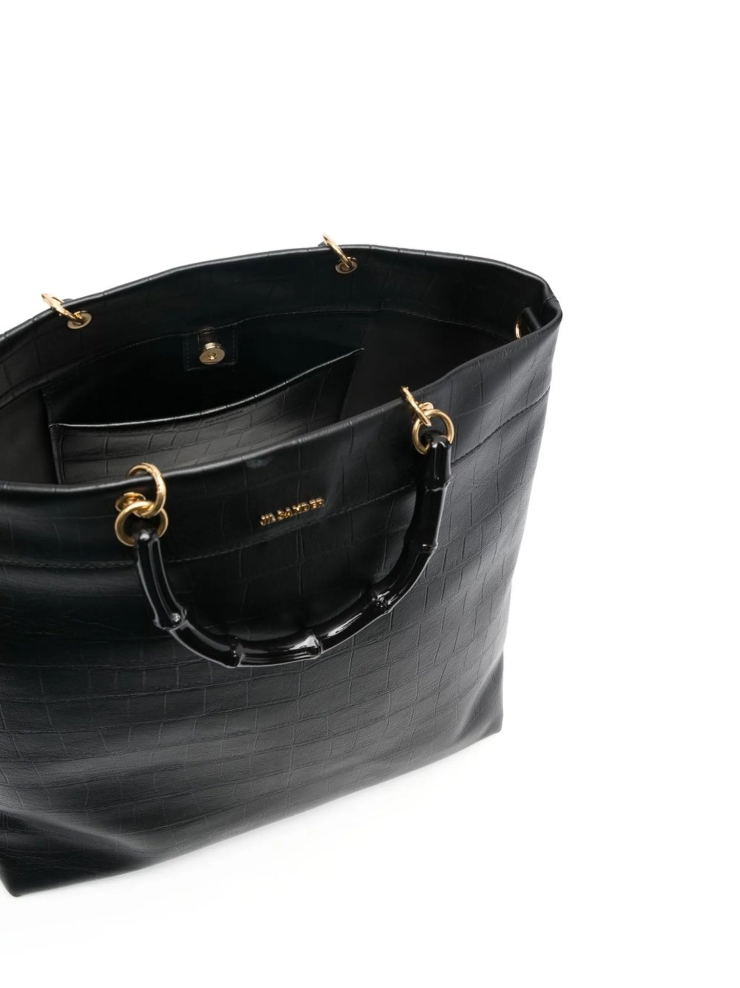 bamboo-handle embossed tote bag