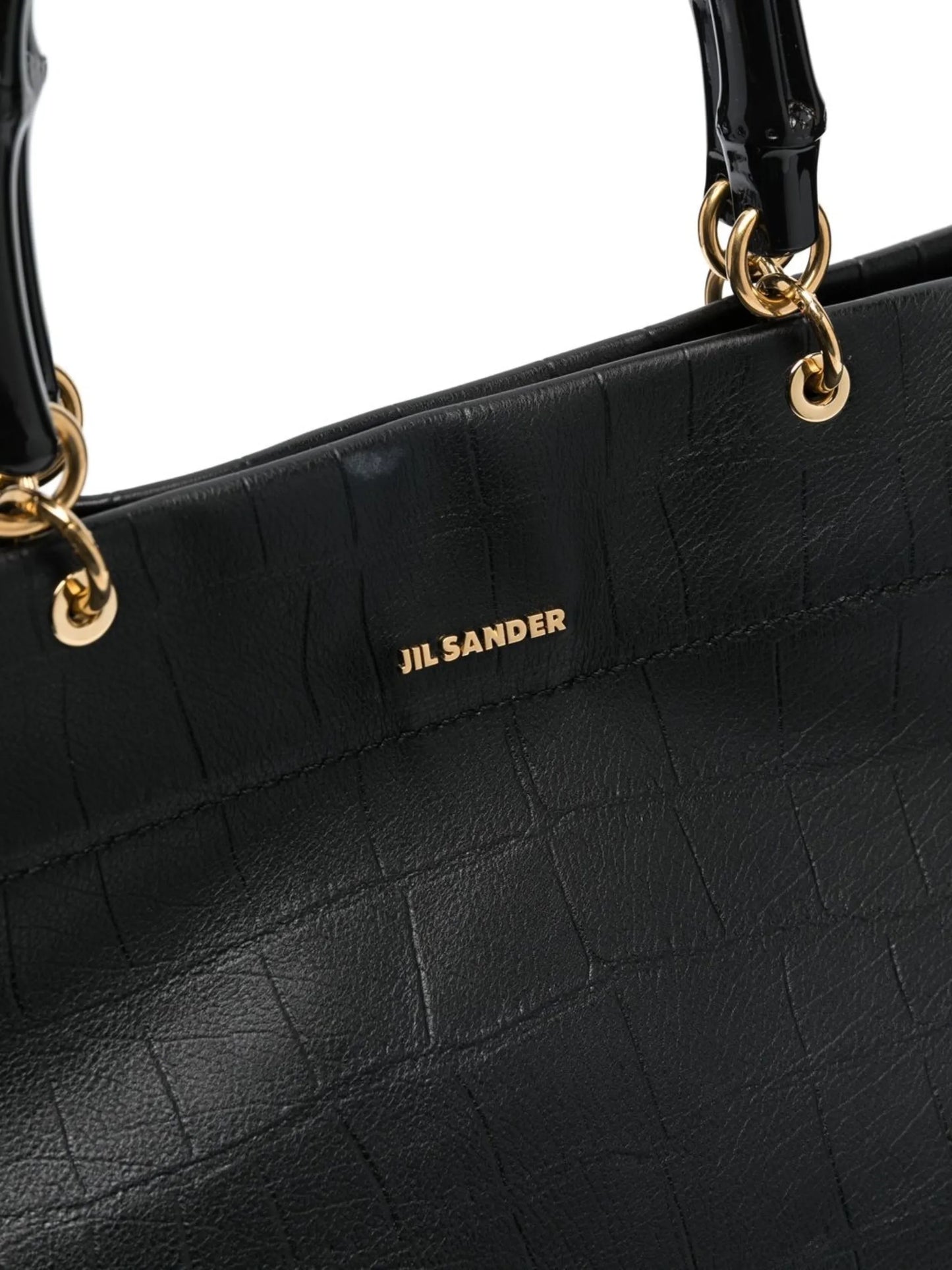 bamboo-handle embossed tote bag
