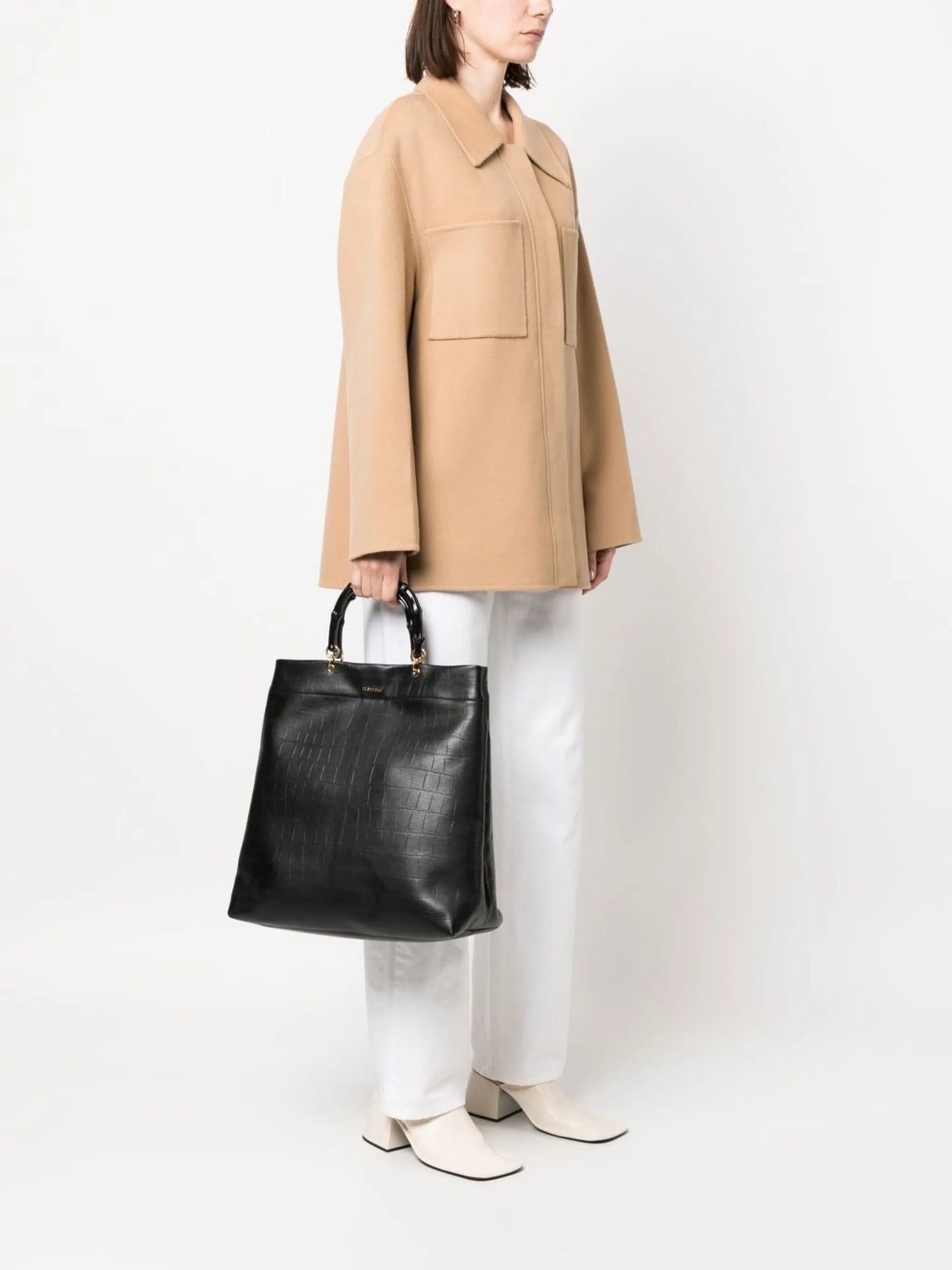 bamboo-handle embossed tote bag