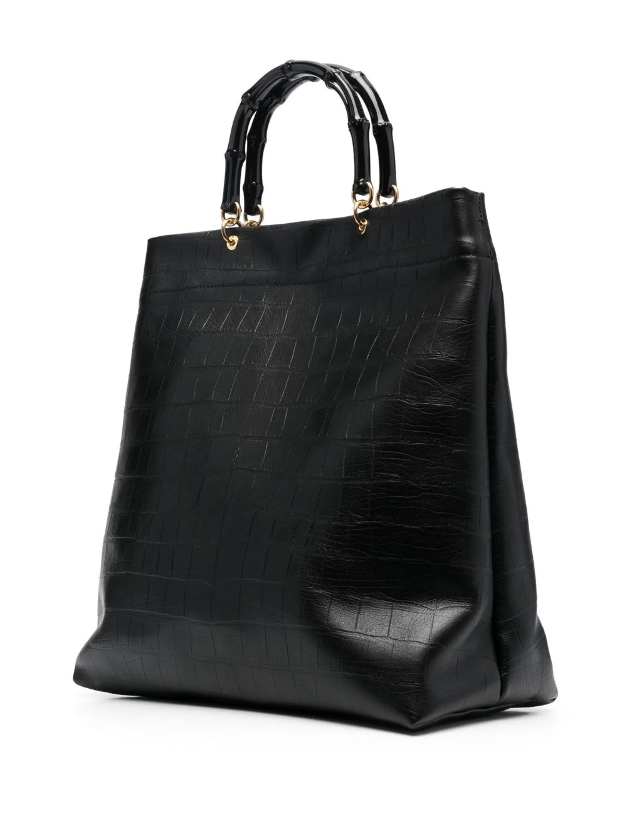 bamboo-handle embossed tote bag