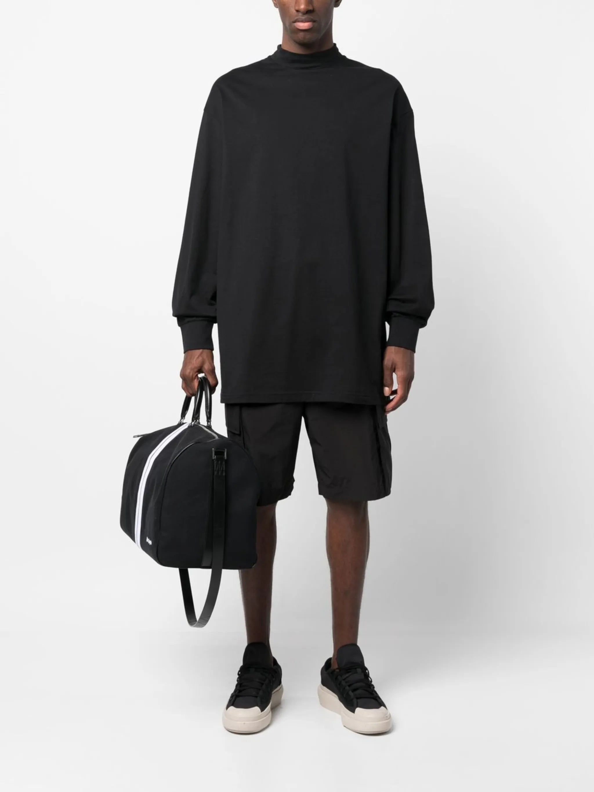 mock-neck long-sleeved cotton T-shirt