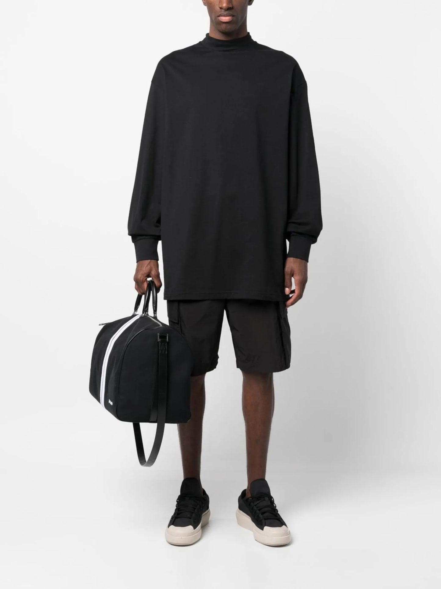mock-neck long-sleeved cotton T-shirt