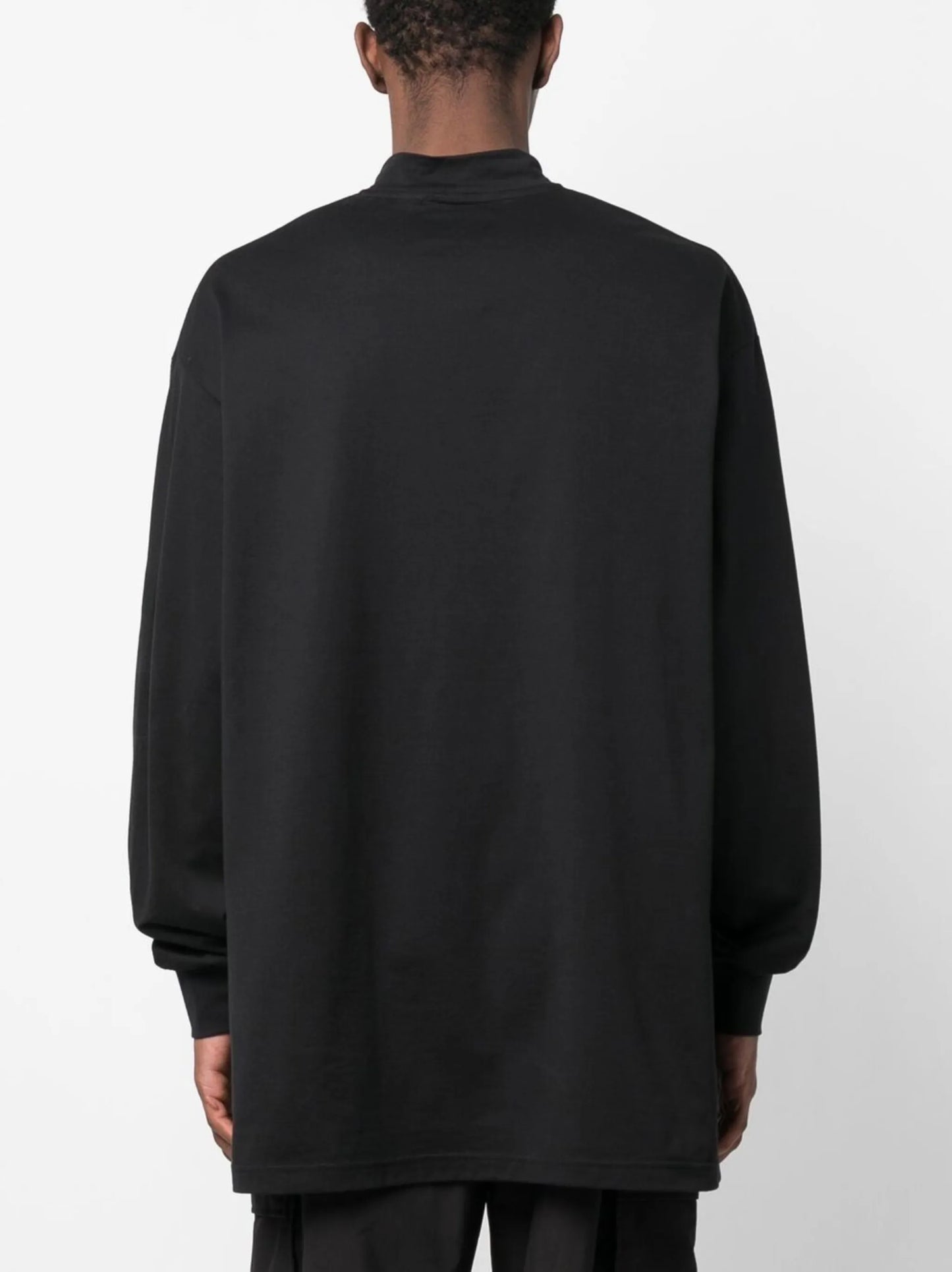 mock-neck long-sleeved cotton T-shirt
