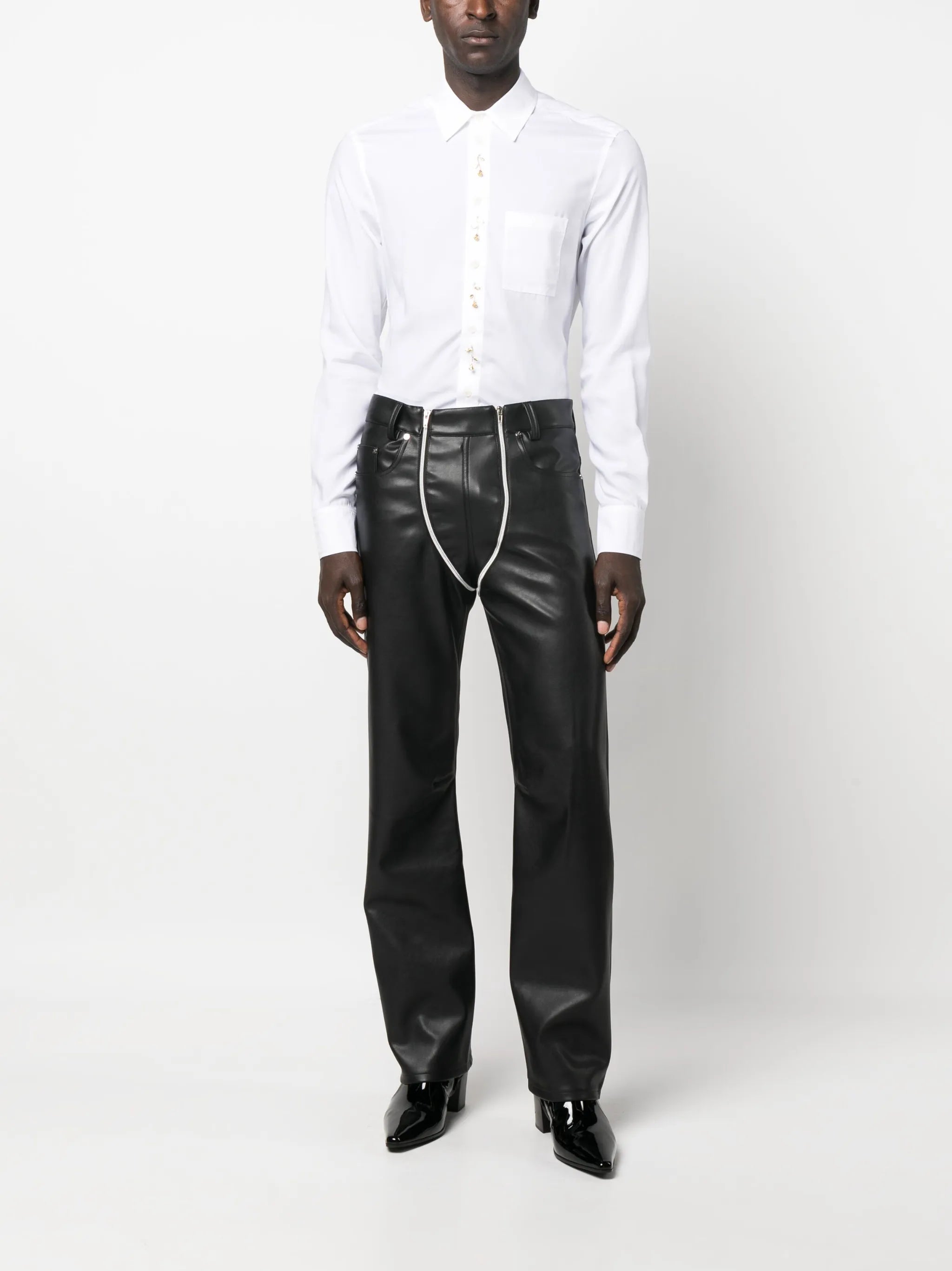 double-zip flared trousers