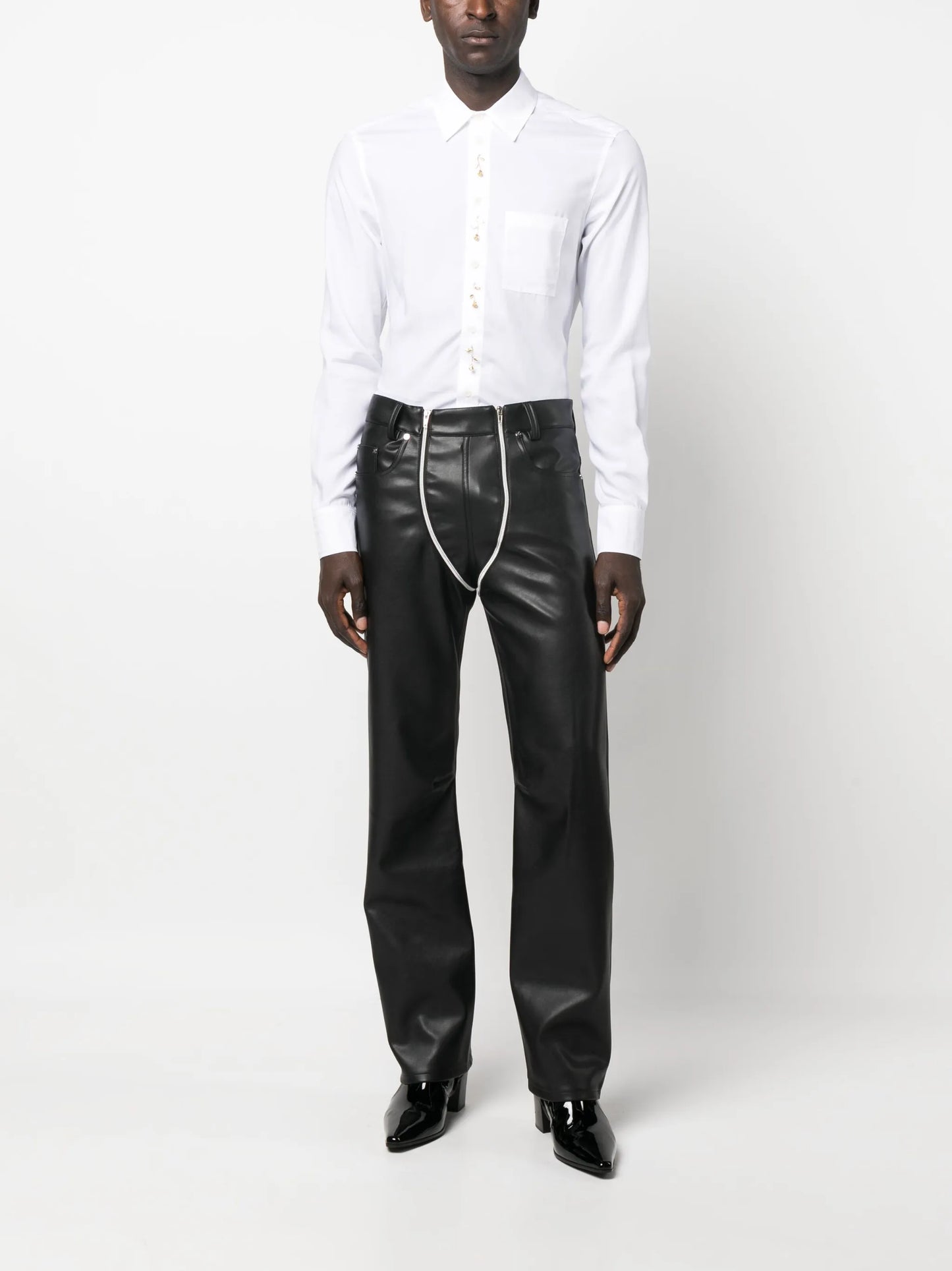 double-zip flared trousers