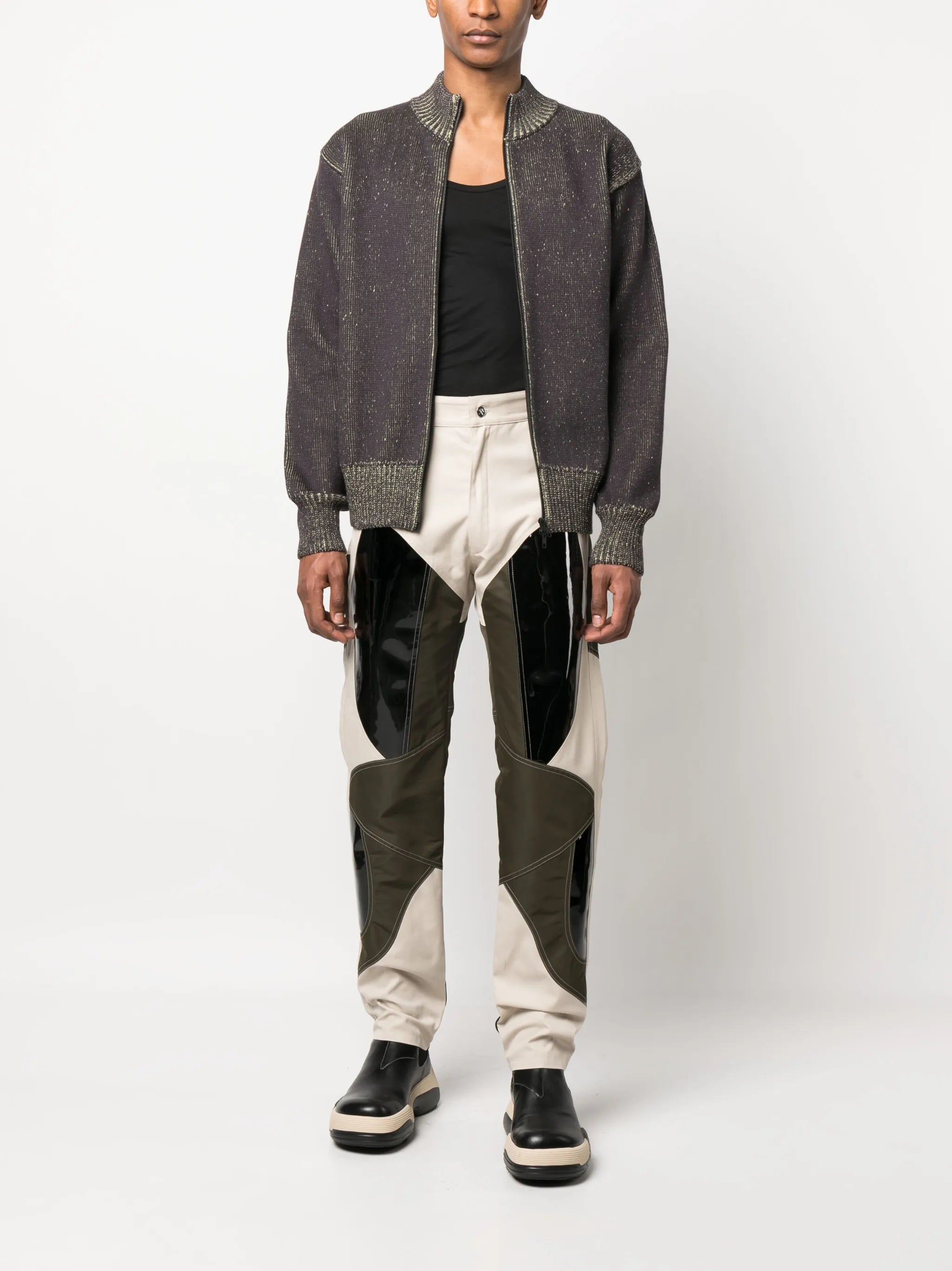 patchwork vinyl trousers