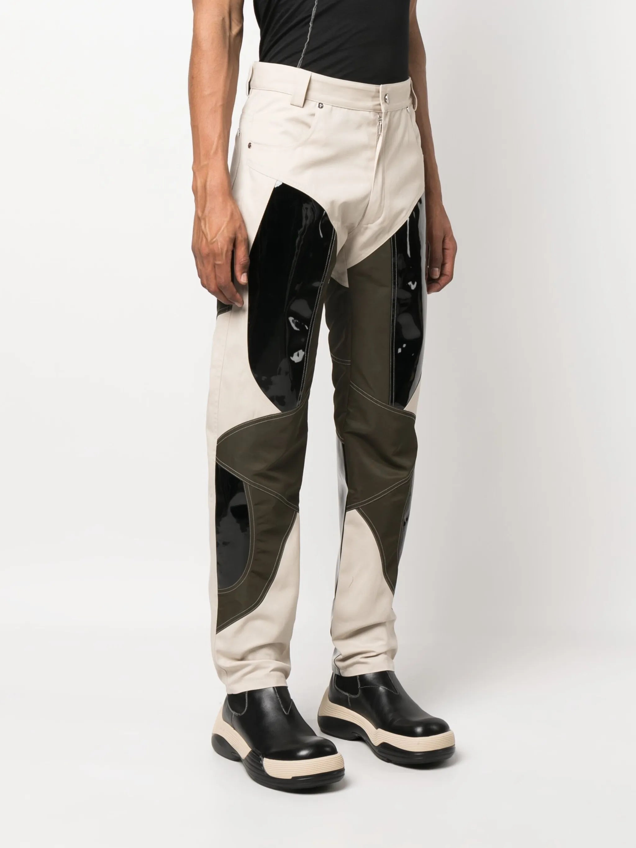 patchwork vinyl trousers