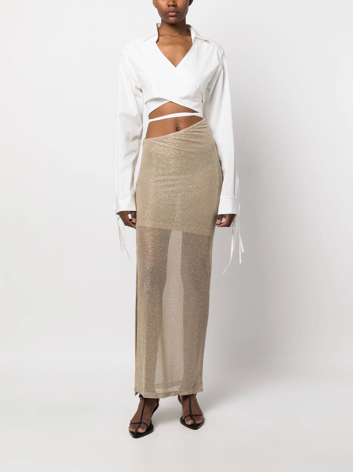 asymmetric glitter-detail maxi skirt