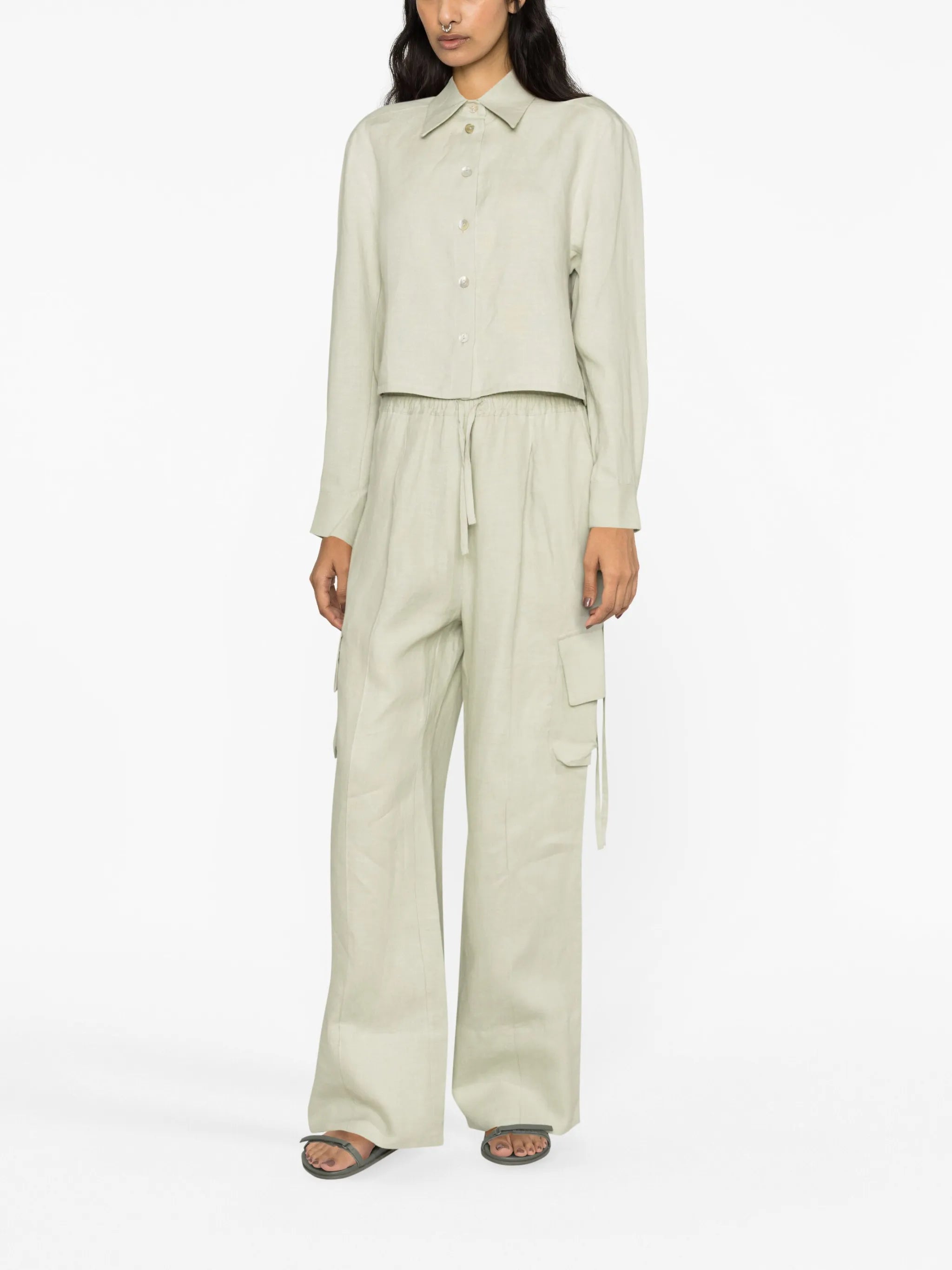Safari linen cargo trousers