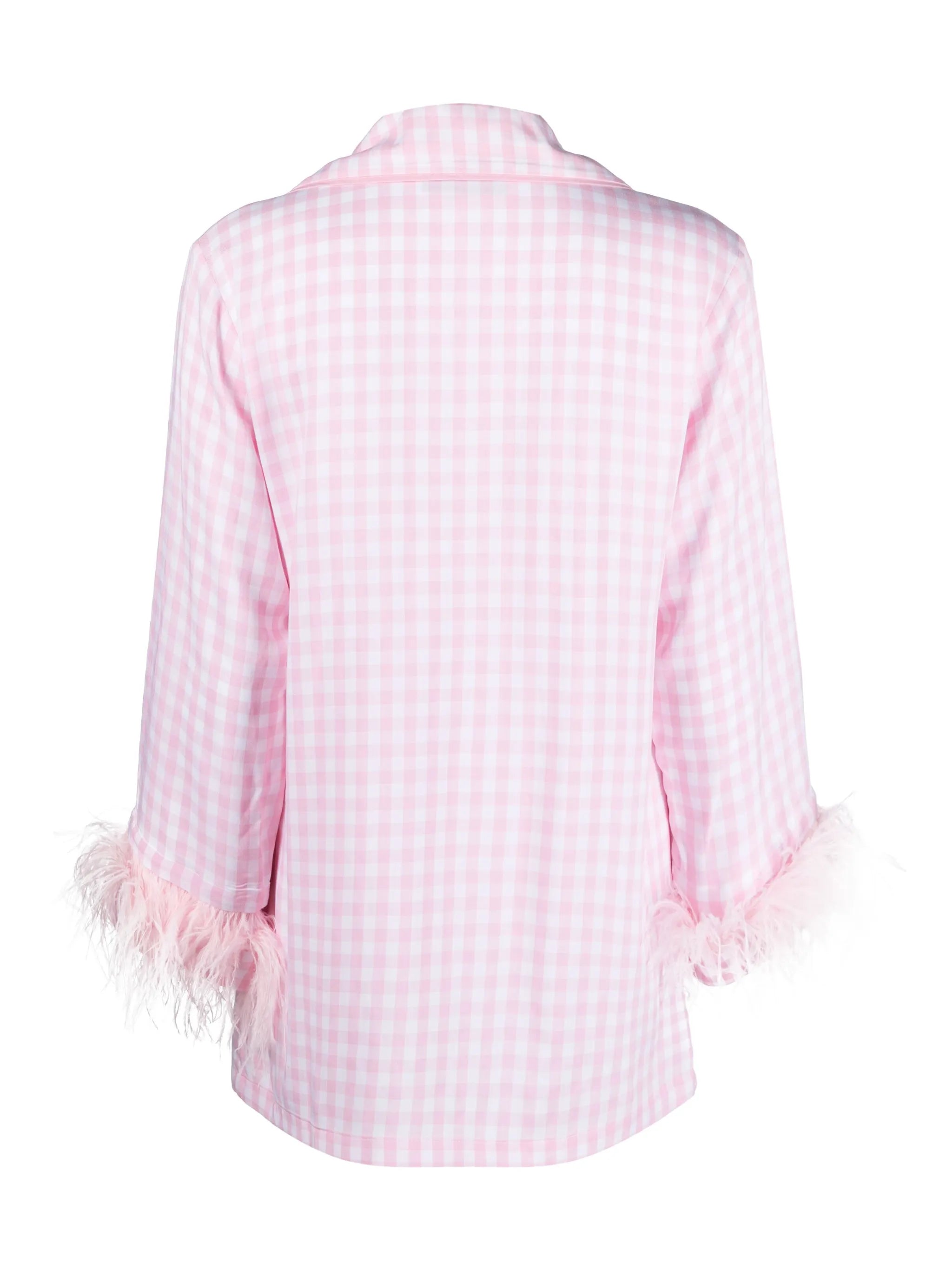 check-print feather-trim pyjamas