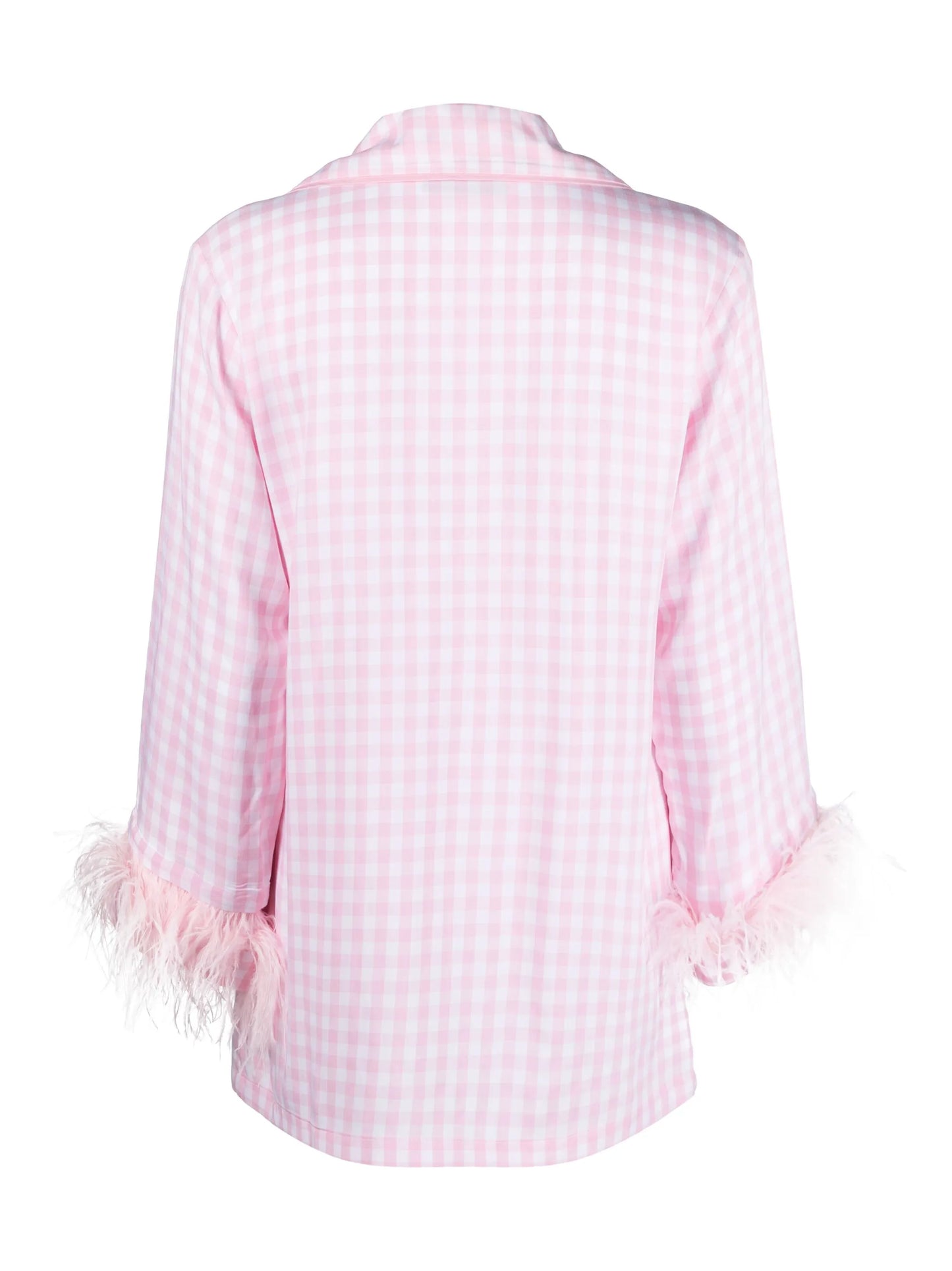 check-print feather-trim pyjamas