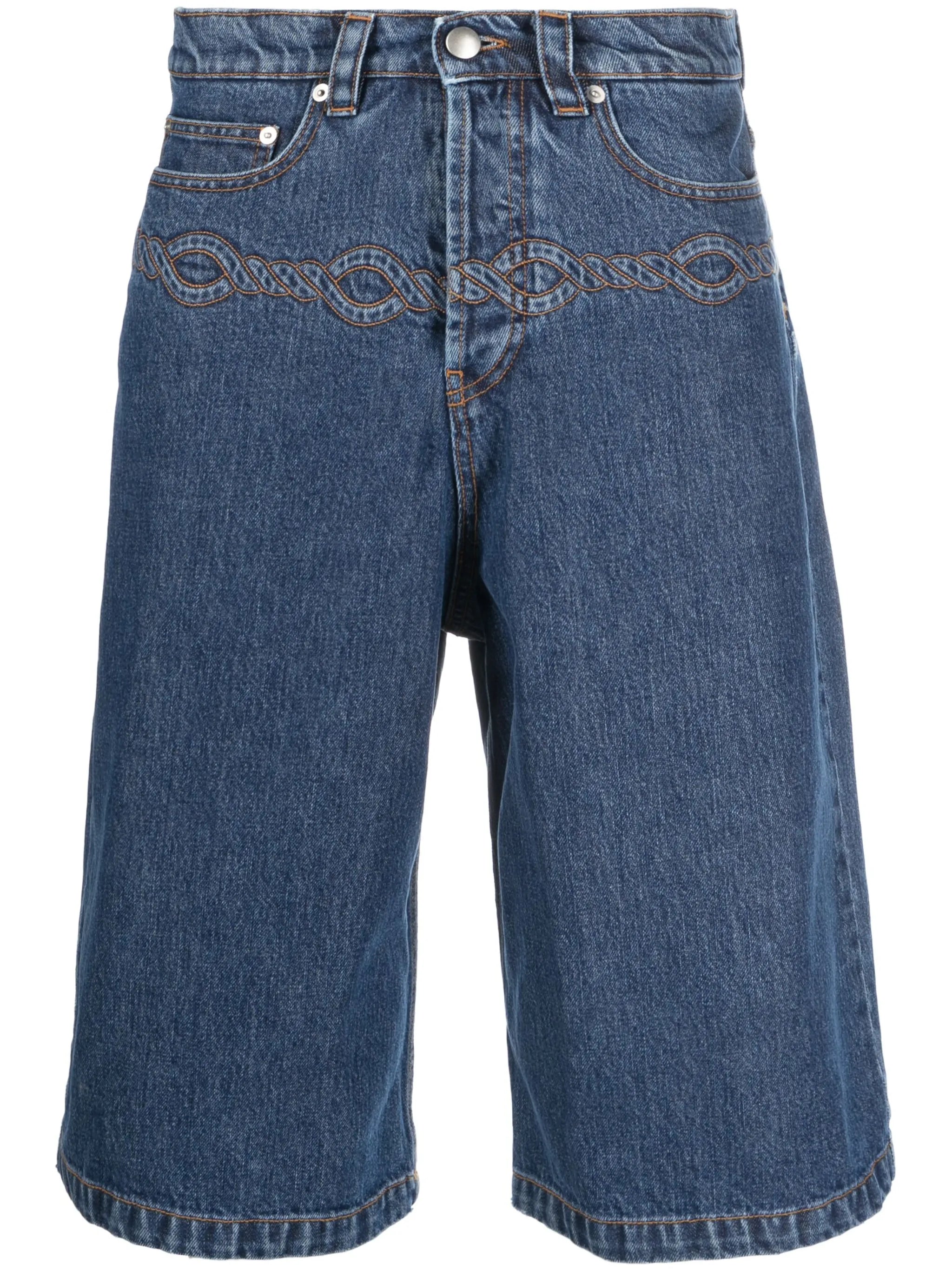 corded washed denim shorts