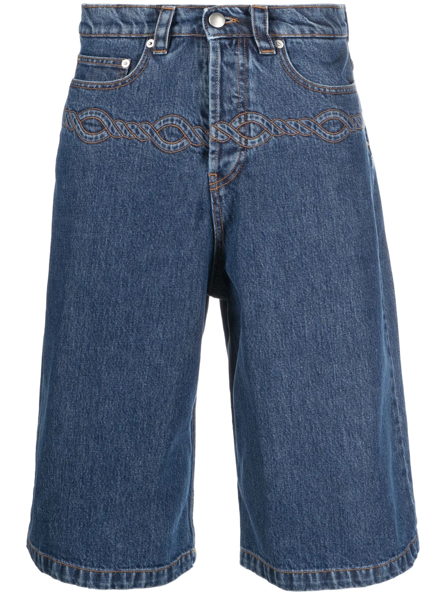 corded washed denim shorts