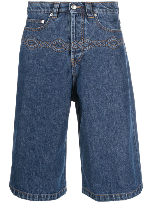 corded washed denim shorts