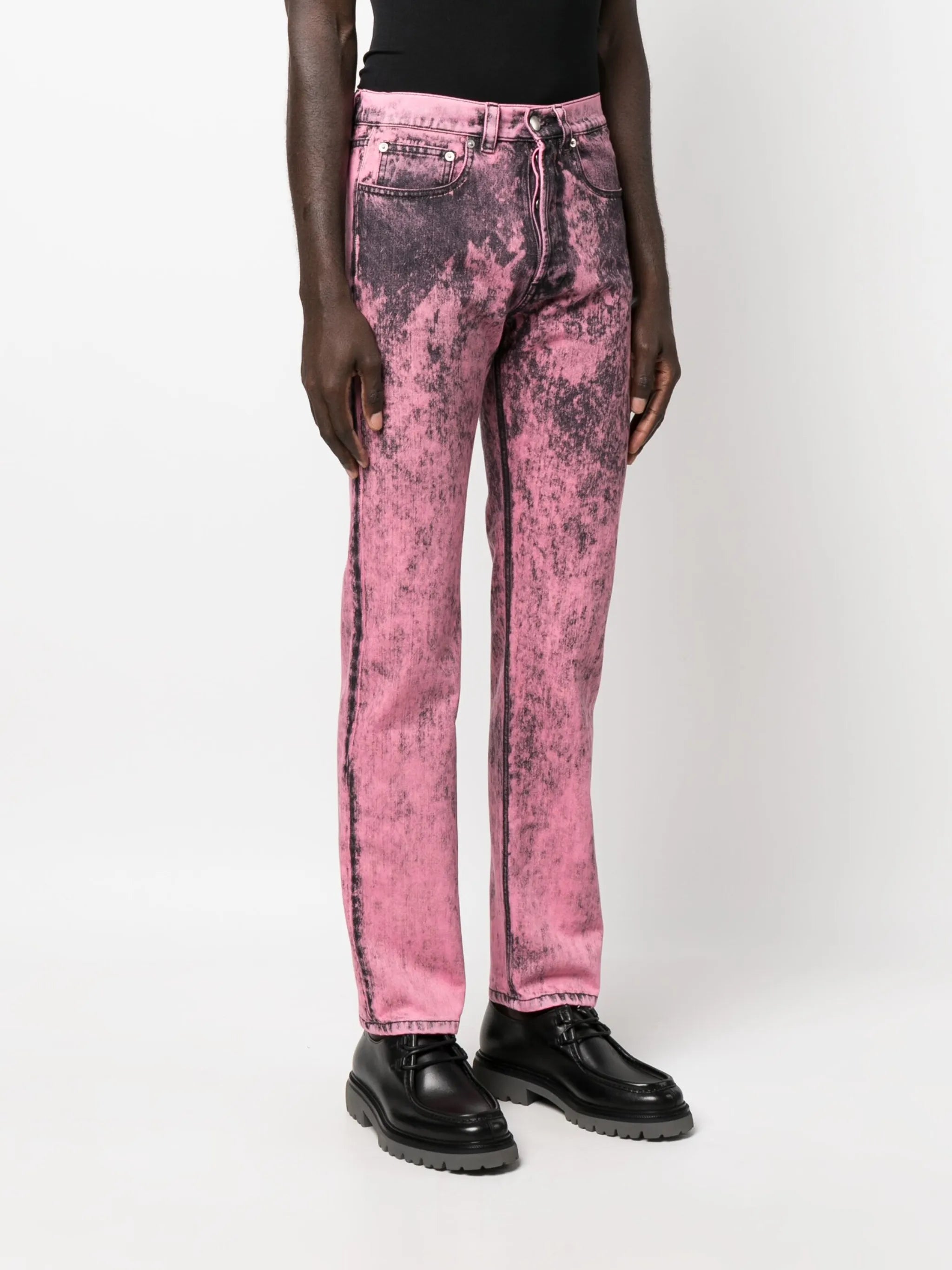 distressed-finish straight-leg jeans