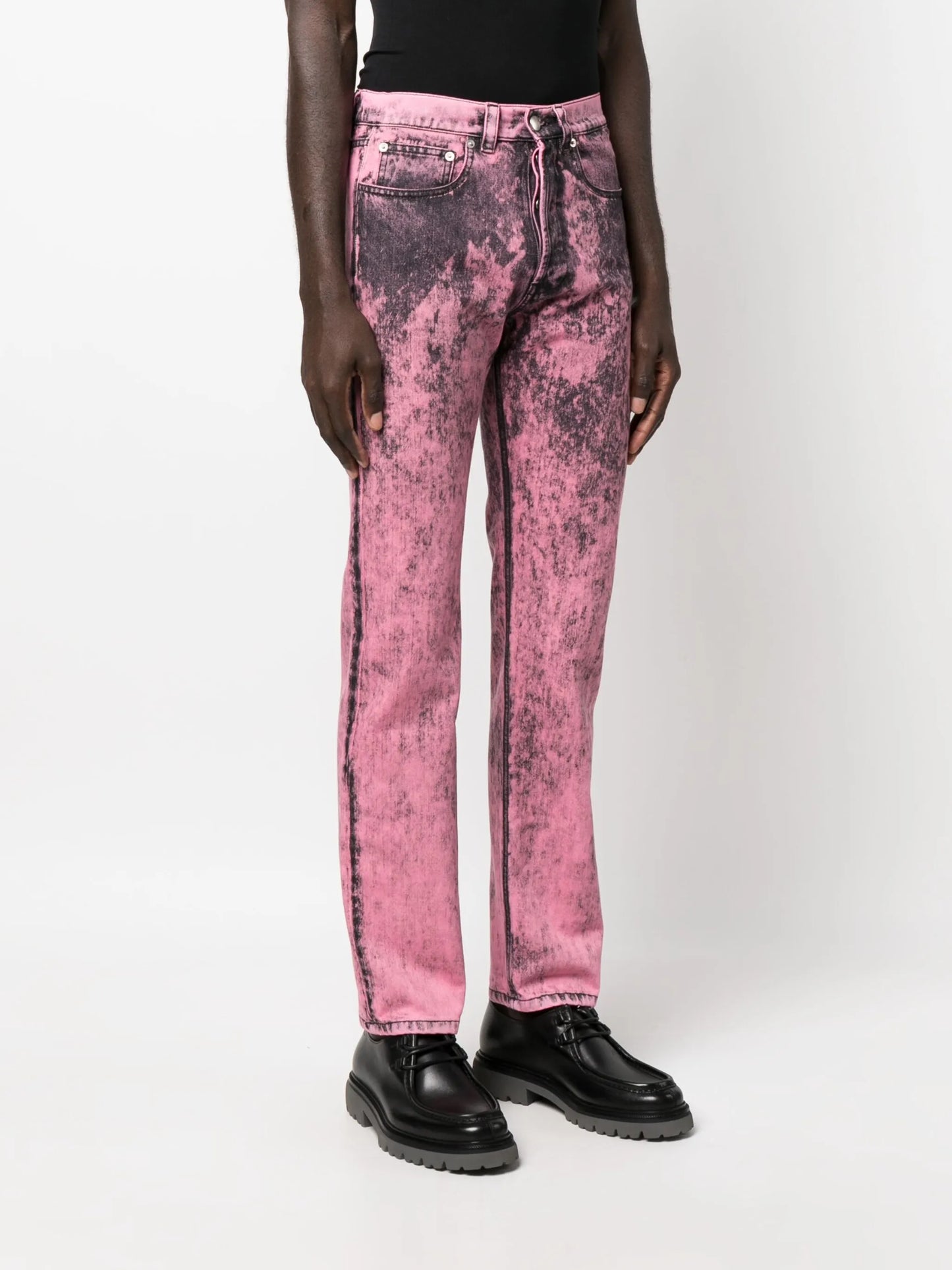 distressed-finish straight-leg jeans