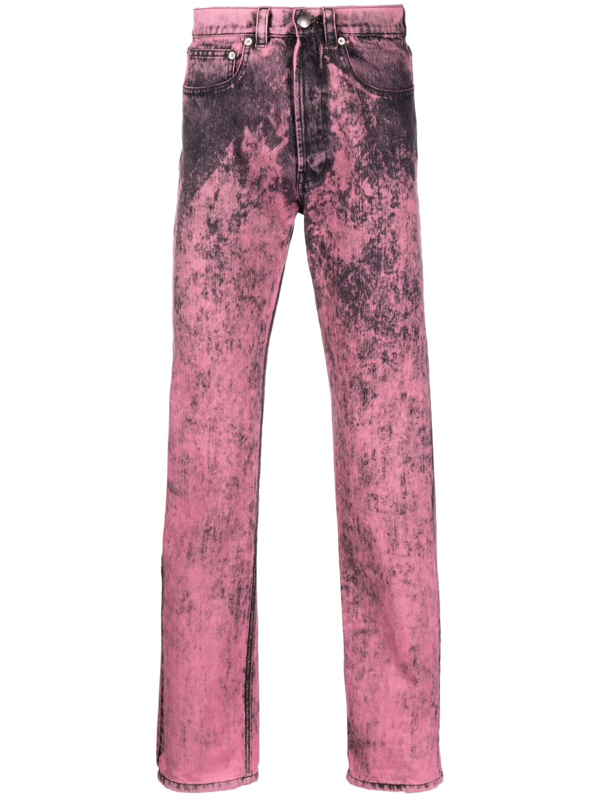 distressed-finish straight-leg jeans