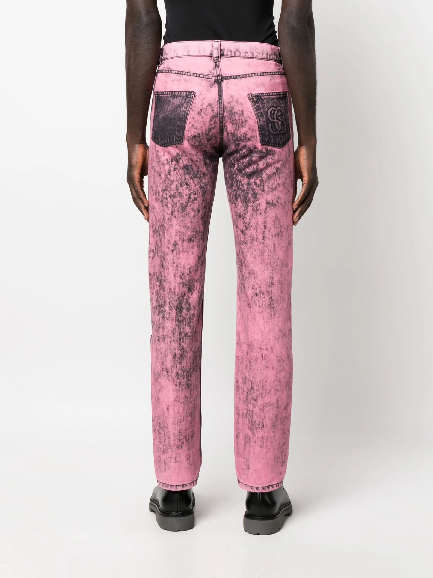 distressed-finish straight-leg jeans