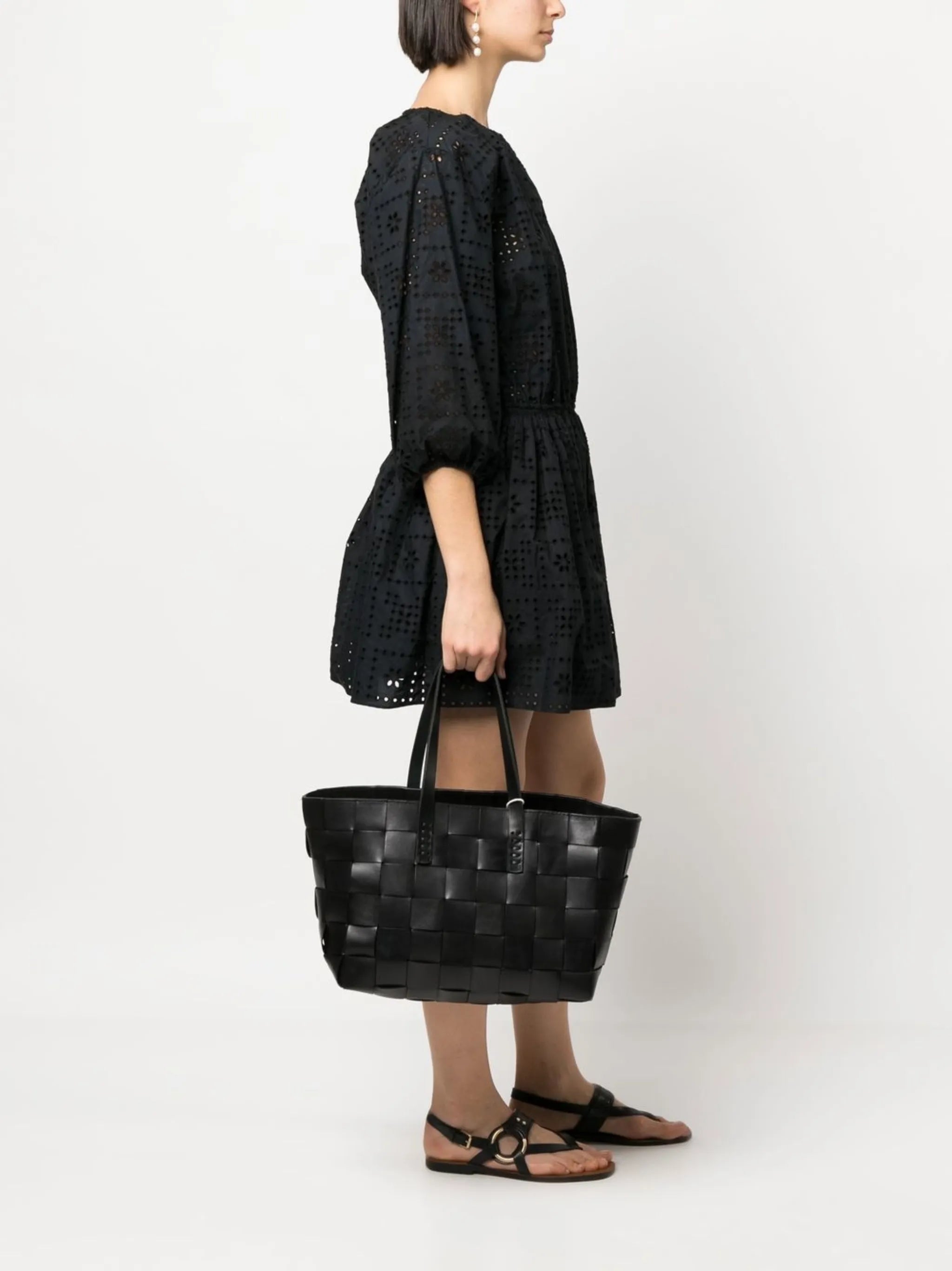Japan checkerboard woven leather tote bag